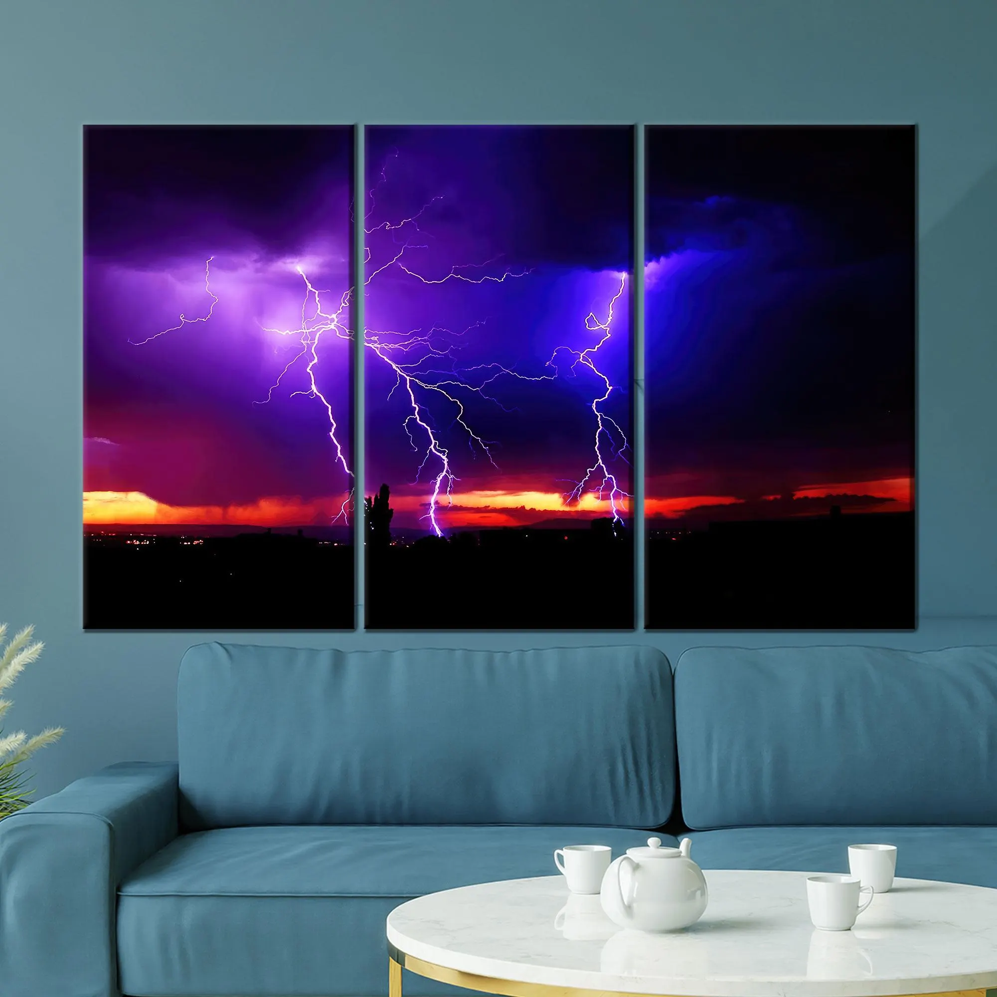 Lightning Storm Canvas Wall Art, Purple Sky Thunder Poster, Dramatic Nature Photography Print for Living Room or Office Decor - image 3