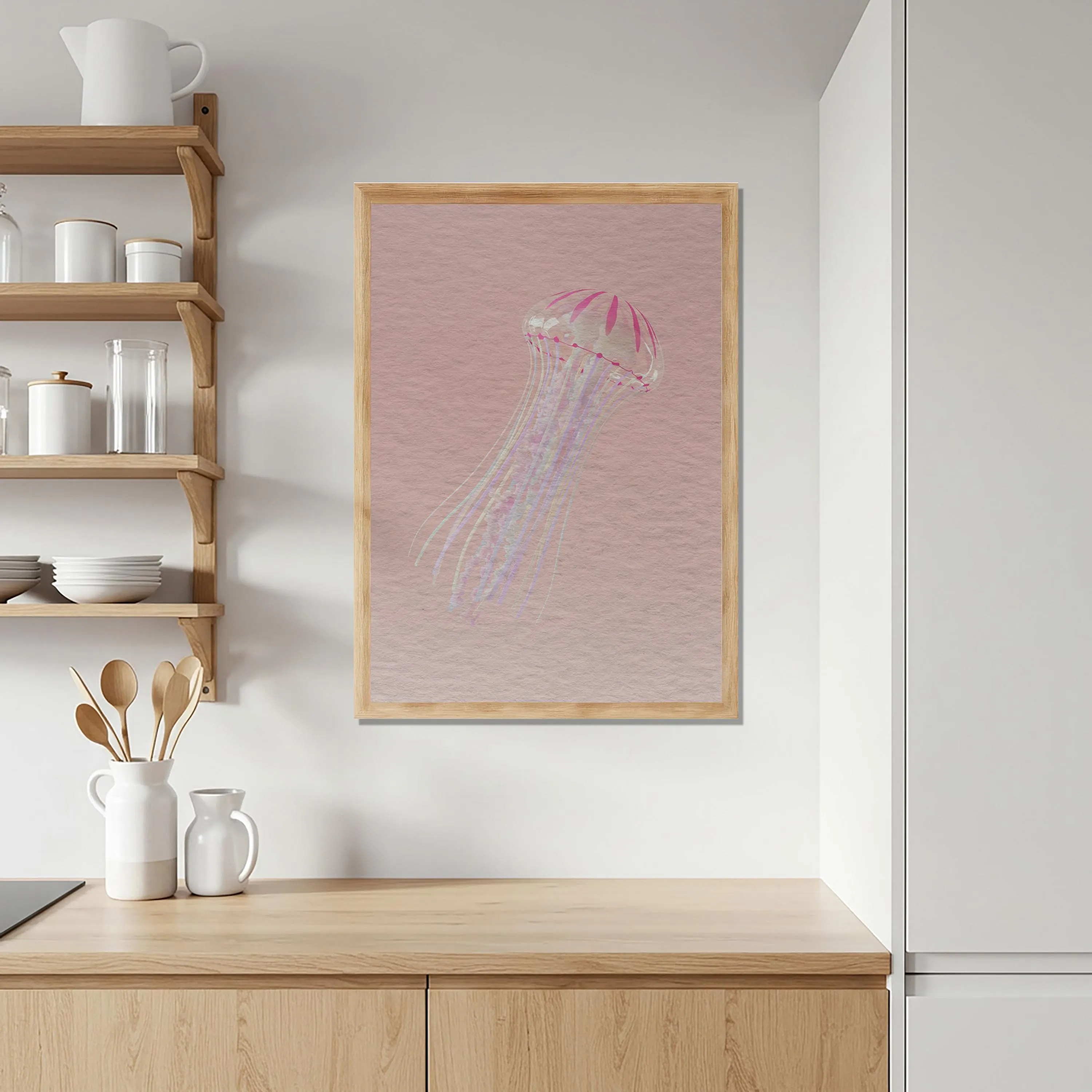 Pink Jellyfish Wall Art | Minimal Pastel Ocean Poster | Serene Underwater Artwork - image 3