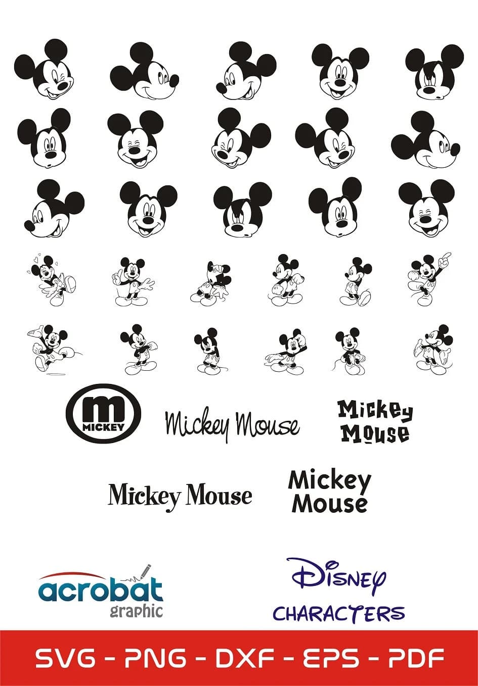 Cartoon Mouse SVG Bundle, Clipart Vector Font Files (Digital Download)