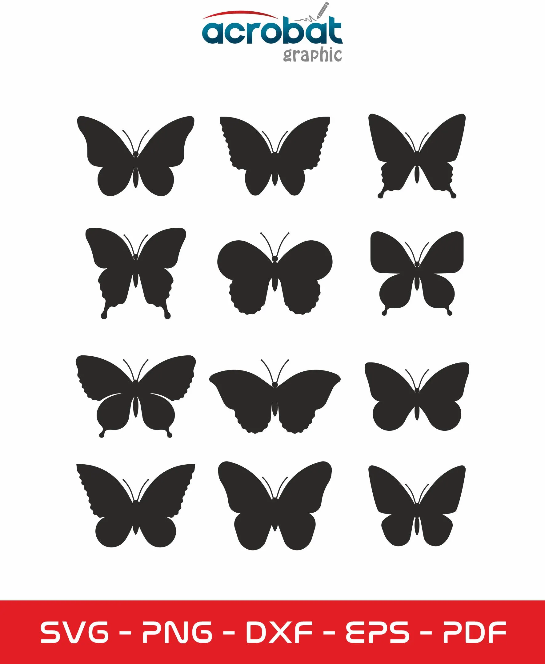 Butterfly Silhouette SVG Bundle, Insect Clipart (Digital Download)