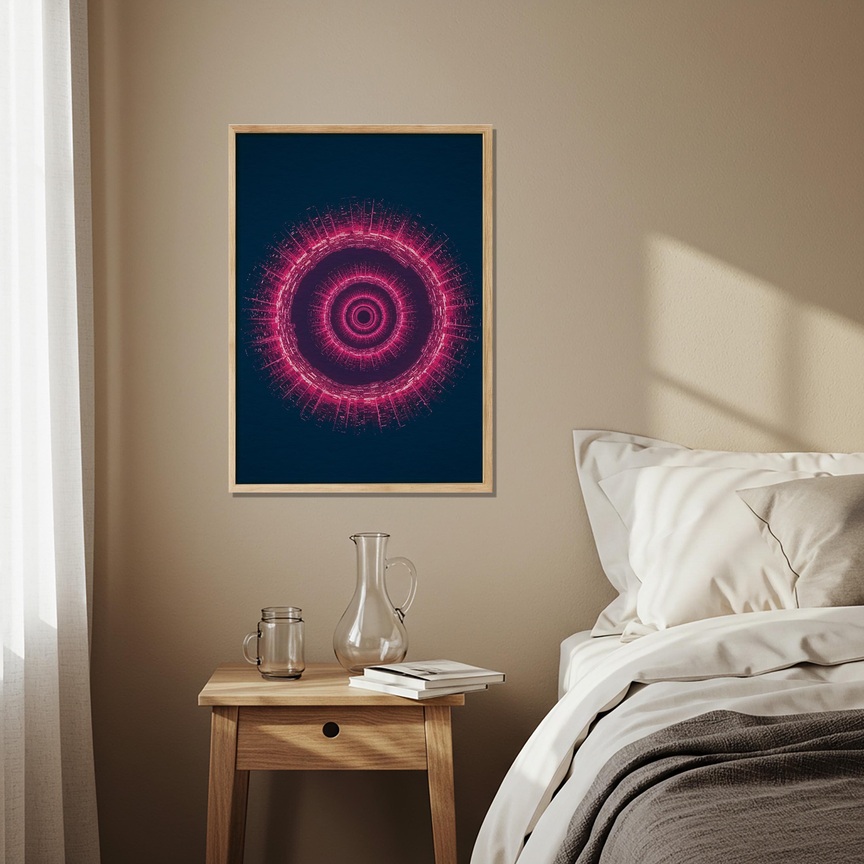 Abstract Energy Wave Wall Art in Neon Pink | Futuristic Circular Poster | Modern Geometric Artwork Living Room Office Balcony Gift