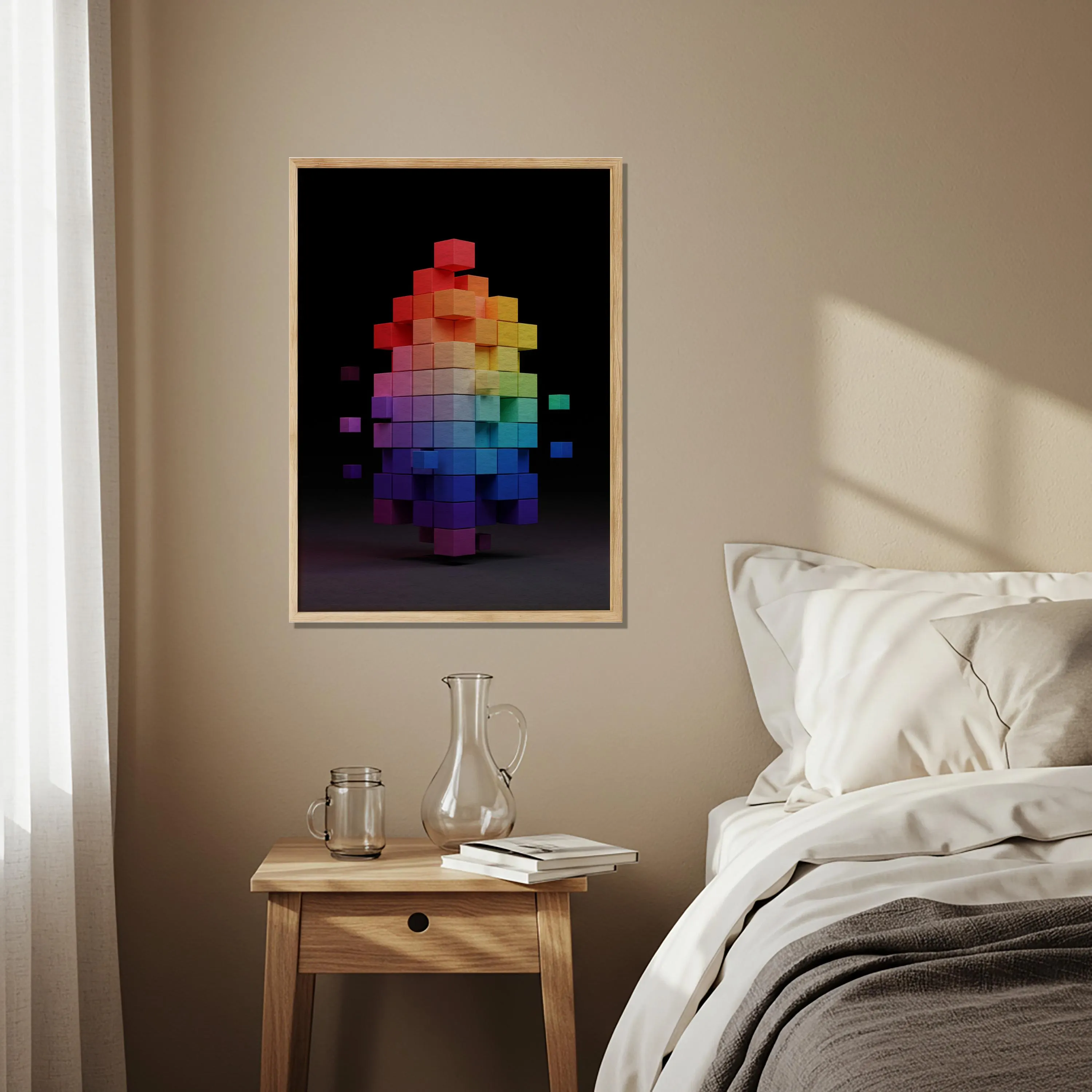 Colorful Cube Wall Art in Rainbow Gradient | Modern Geometric Poster | Abstract 3D Artwork Living Room Office Balcony Gift, Geometric Cube