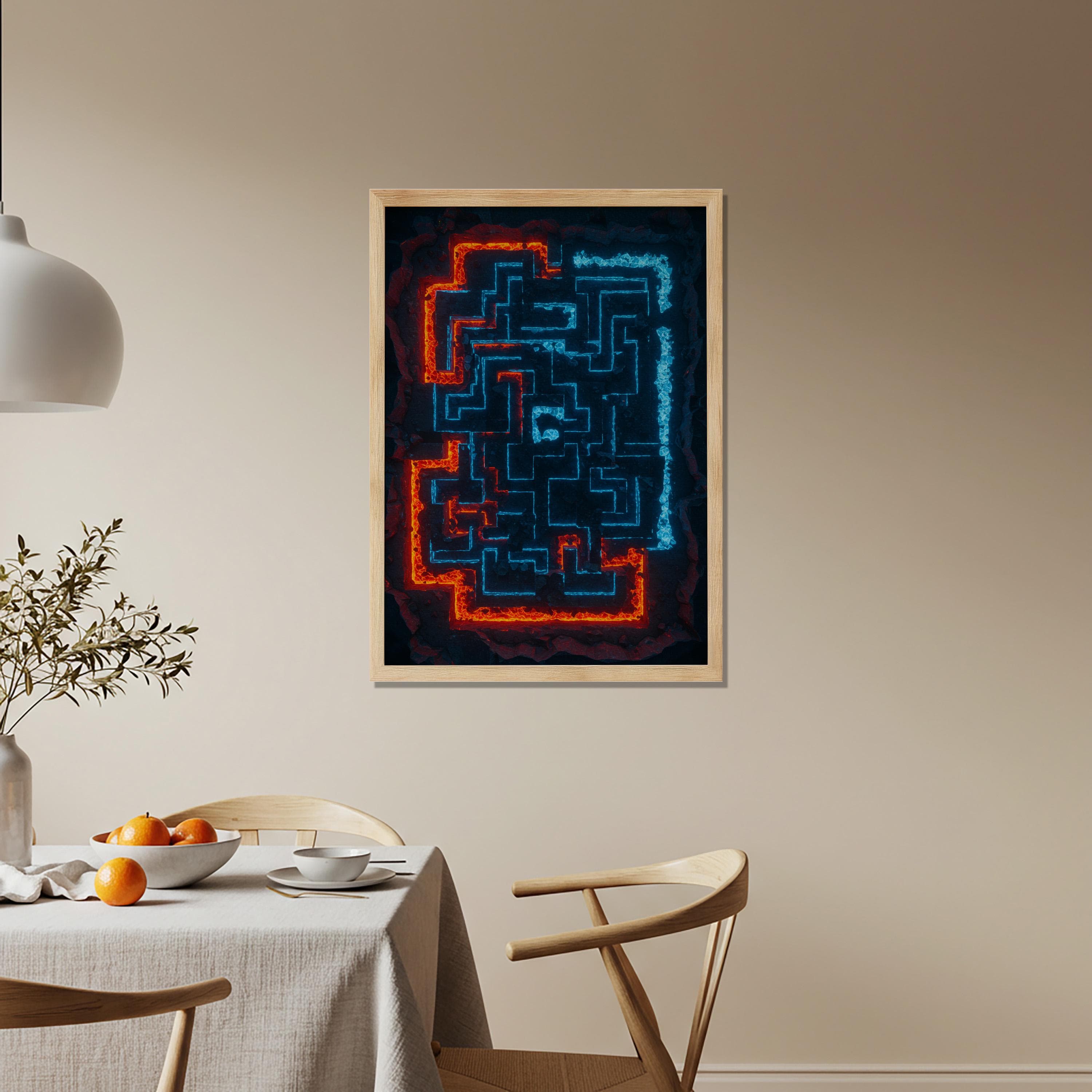Abstract Labyrinth Wall Art in Red and Blue | Futuristic Neon Maze Poster | Cyberpunk Geometric Artwork Living Room Office Balcony Gift - image 4