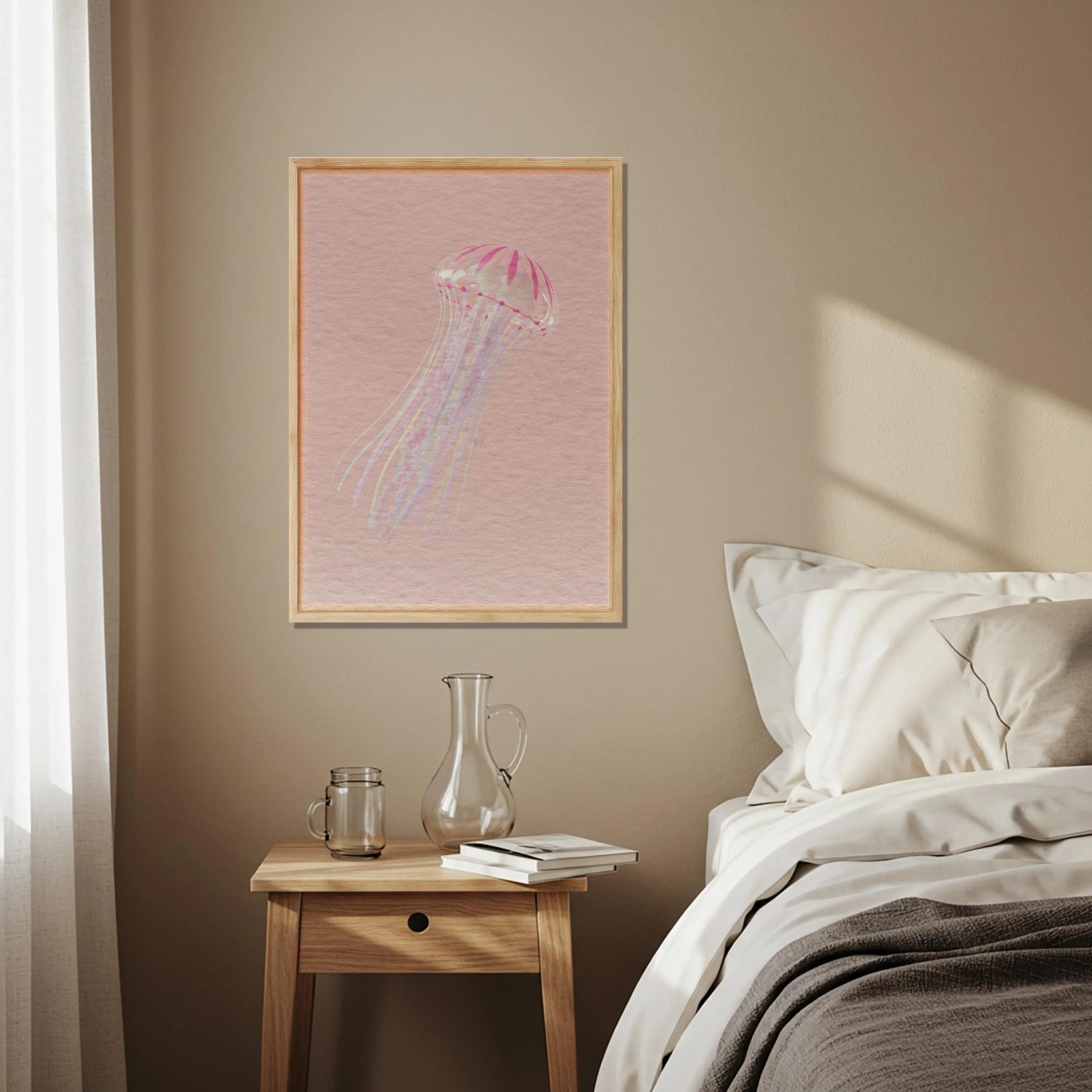 Pink Jellyfish Wall Art | Minimal Pastel Ocean Poster | Serene Underwater Artwork