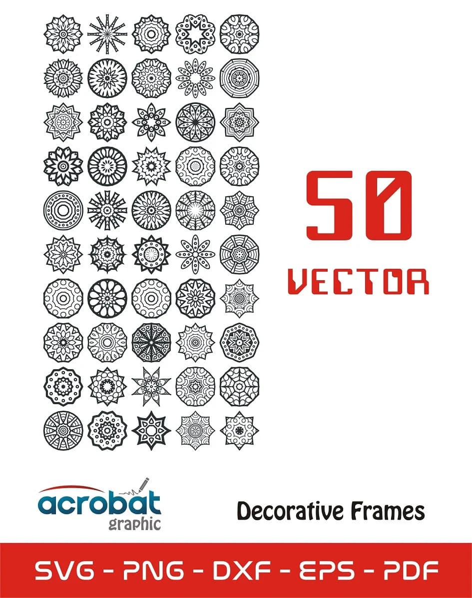 Mandala Circle SVG Bundle, 50 Laser Cut Vectors (Digital Download)