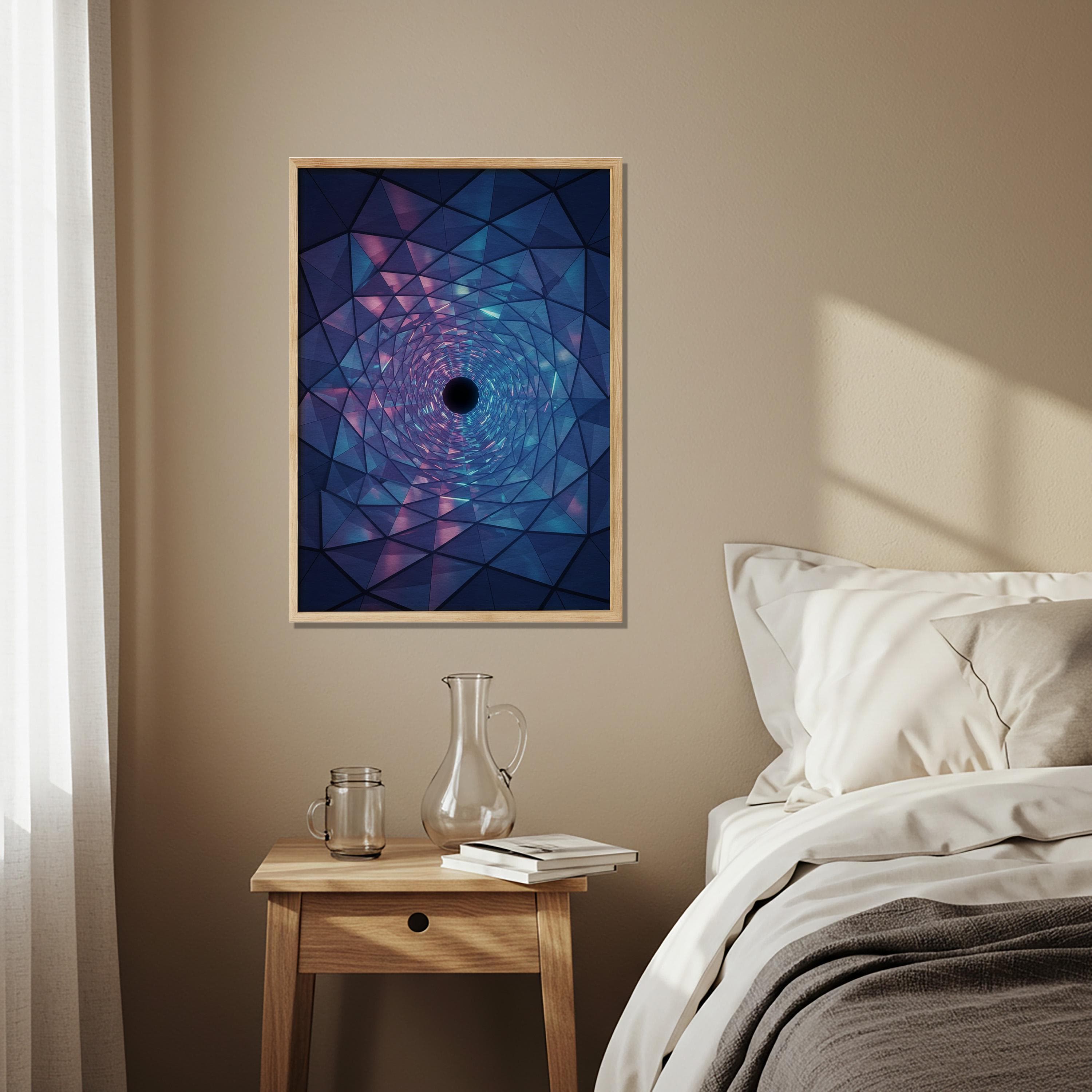 Geometric Tunnel Wall Art in Purple Blue | Futuristic Abstract Poster | Cosmic Vortex Artwork Living Room Office Balcony Gift