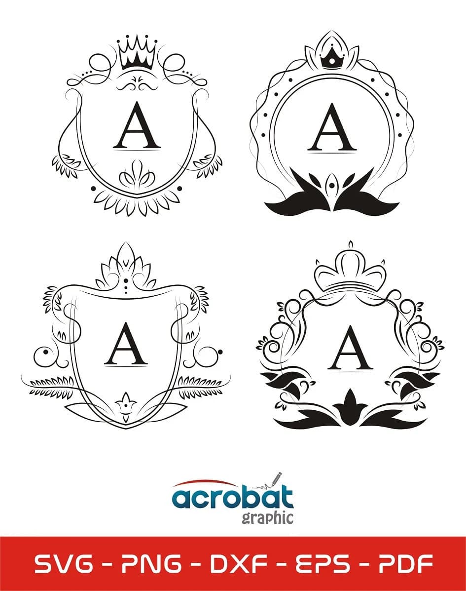 Elegant Letter A Monogram Frame SVG, Royal Crest Vector (Digital Download)