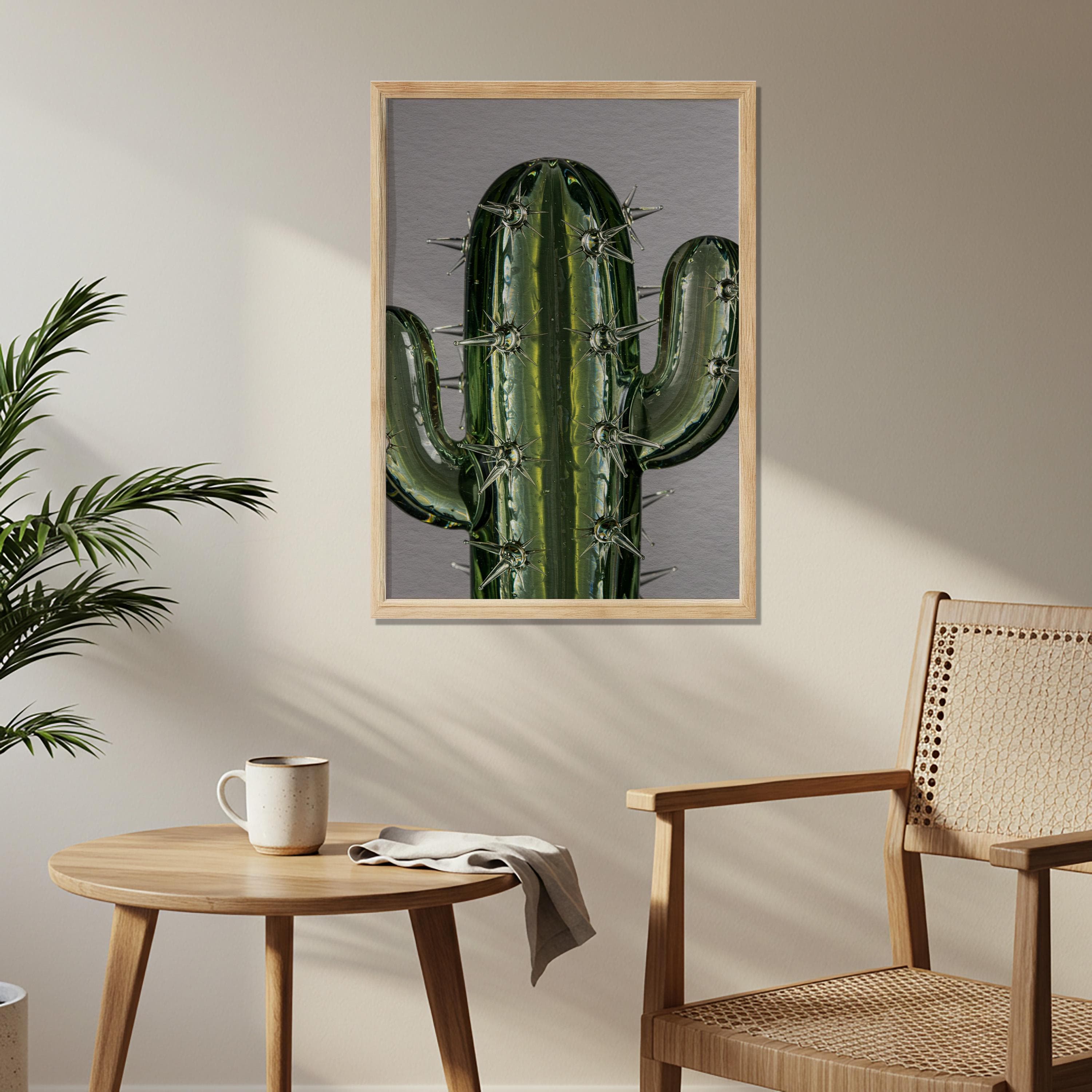 Glass Cactus Wooden Poster, Hyperrealistic Art, Modern Balcony Decor - image 5