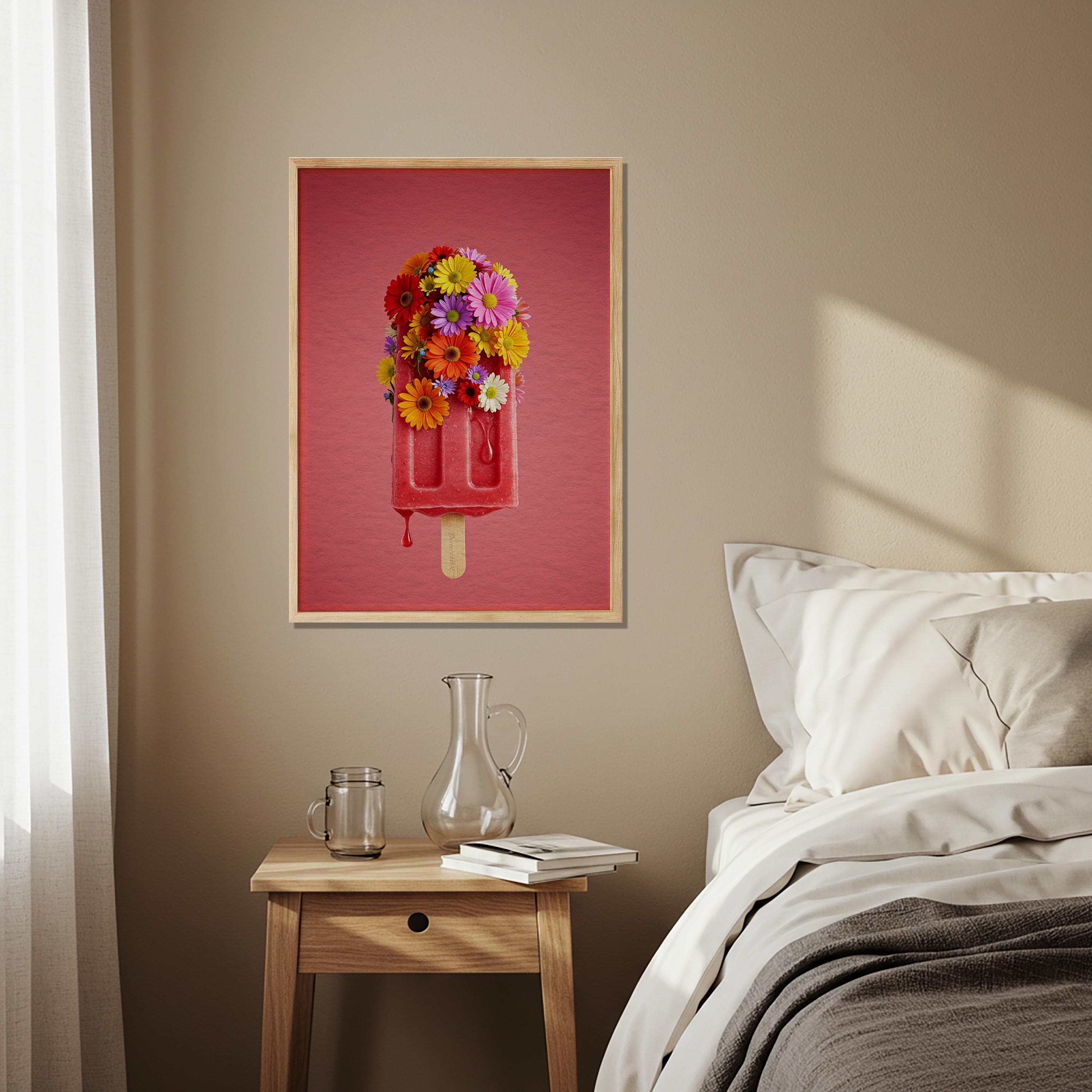 Colorful Popsicle Flower Wall Art, Summer Wooden Poster Decor, Vibrant Floral Ice Cream Design for Balcony or Kitchen Walls, Office Gift