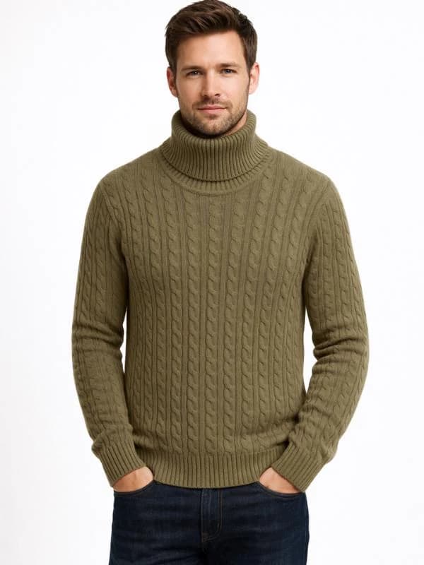 New MEN'S Cable Knit Ribbed Turtleneck Sweater Long Sleeve Winter Polo Neck Jumper