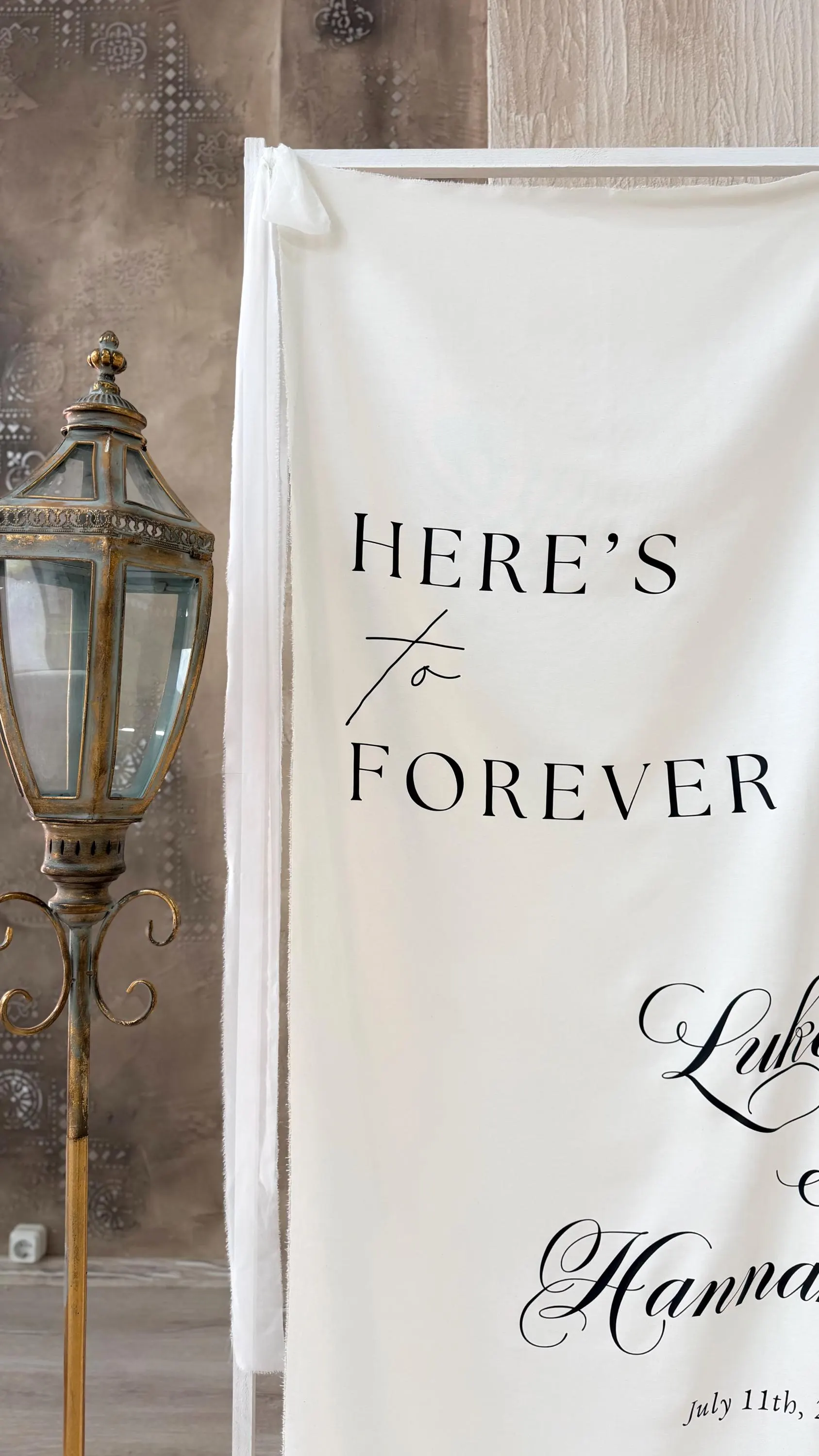 Custom Linen Wedding Welcome Sign, Personalized Fabric Banner, Personlized Here's to Forever Sign - image 5
