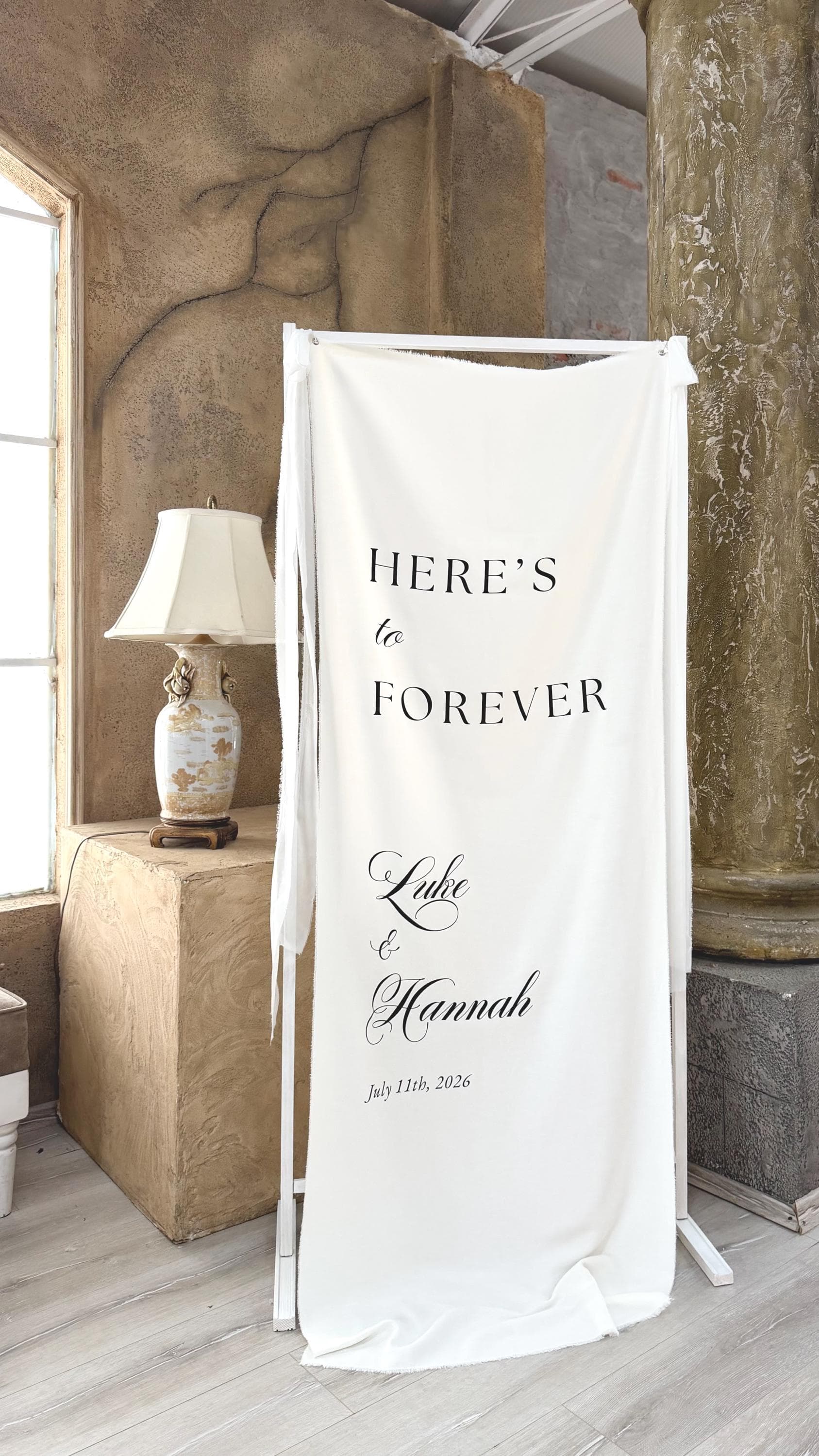 Custom Welcome Sign, Fabric Wedding Sign, Custom Linen Wedding Sign, Here's to Forever Sign, Wedding Decoration, Engagement Party Sign - image 3
