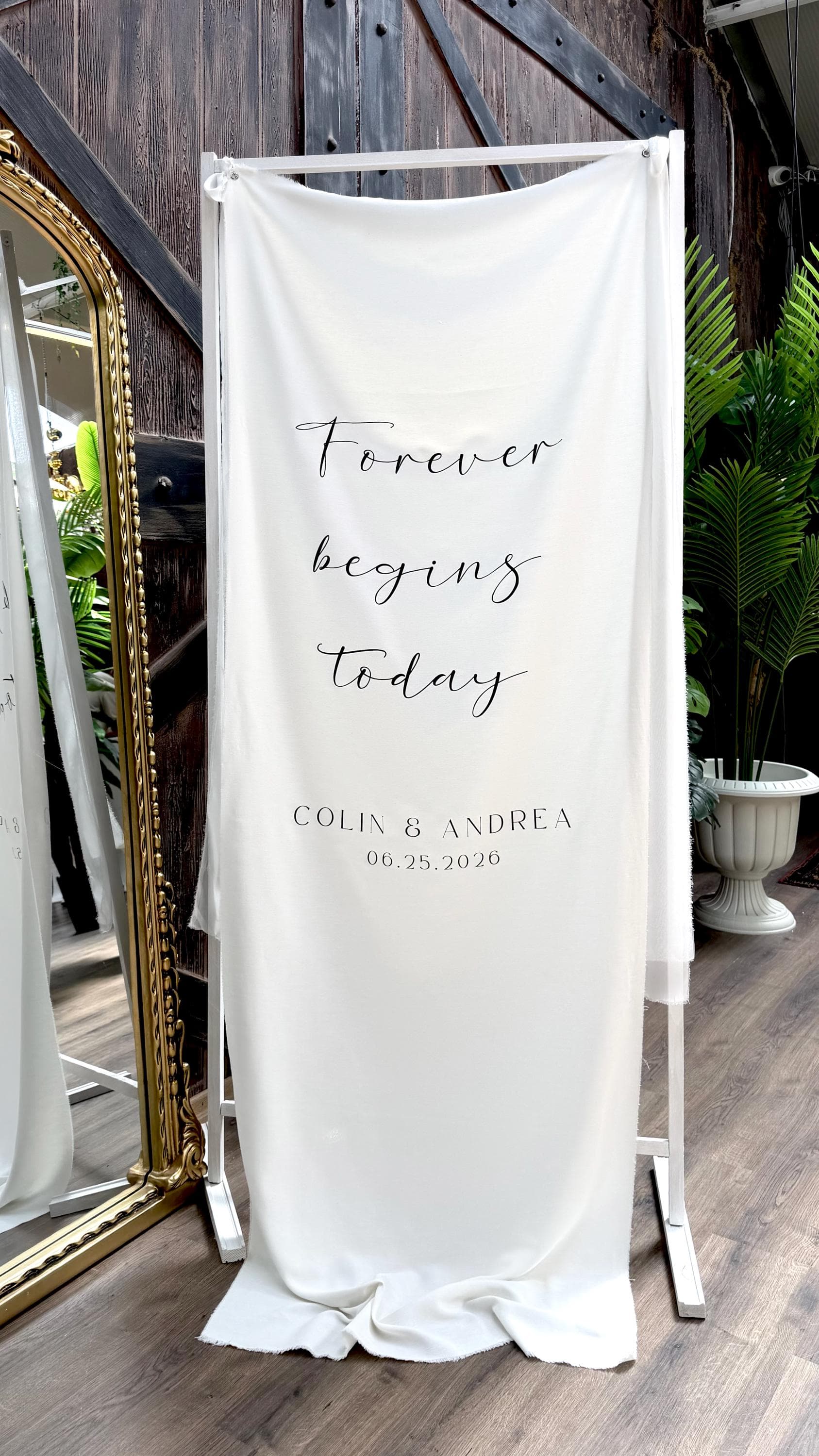 Custom Welcome Sign, Fabric Wedding Sign, Custom Linen Wedding Sign, Forever Begins Today Sign, Wedding Decoration, Engagement Party Sign - image 5