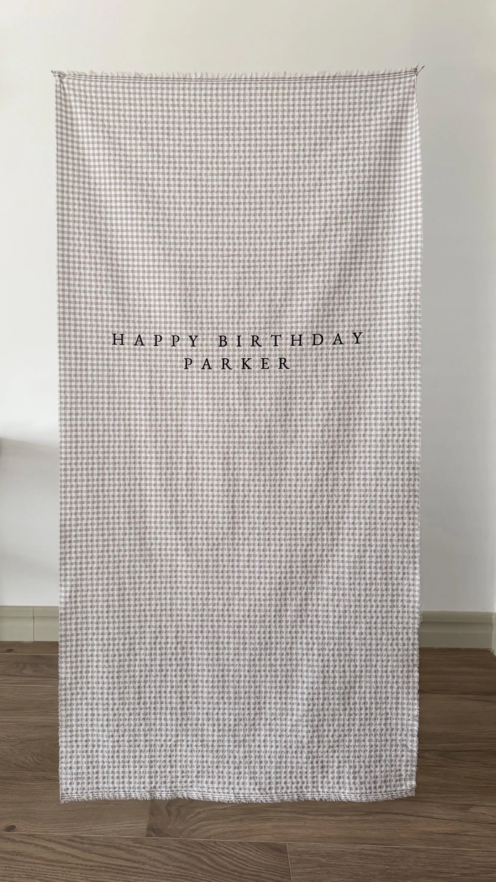 Personalised Plaid Fabric Birthday Sign, Birthday Banner, Custom Birthday Banner, Fabric Sign, Fabric Birtday Sign, Tan Gingham Fabric Sign