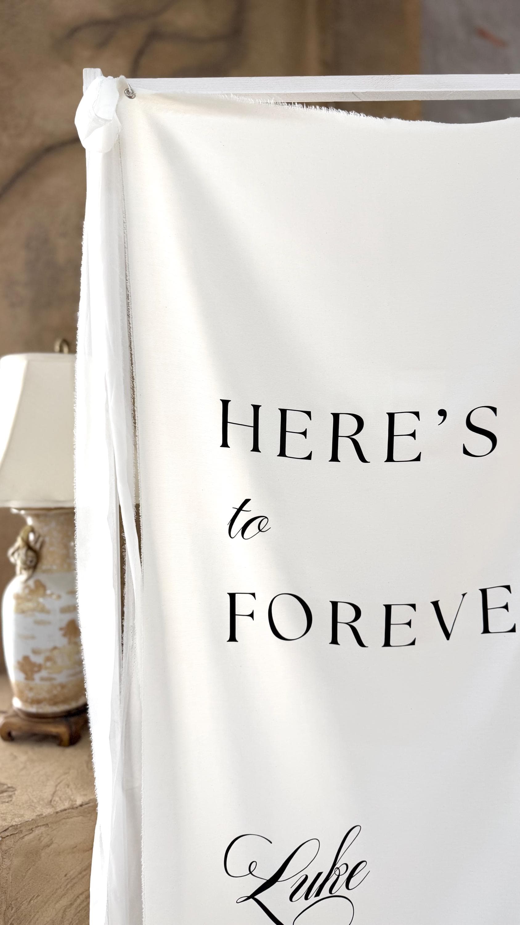 Custom Welcome Sign, Fabric Wedding Sign, Custom Linen Wedding Sign, Here's to Forever Sign, Wedding Decoration, Engagement Party Sign - image 4