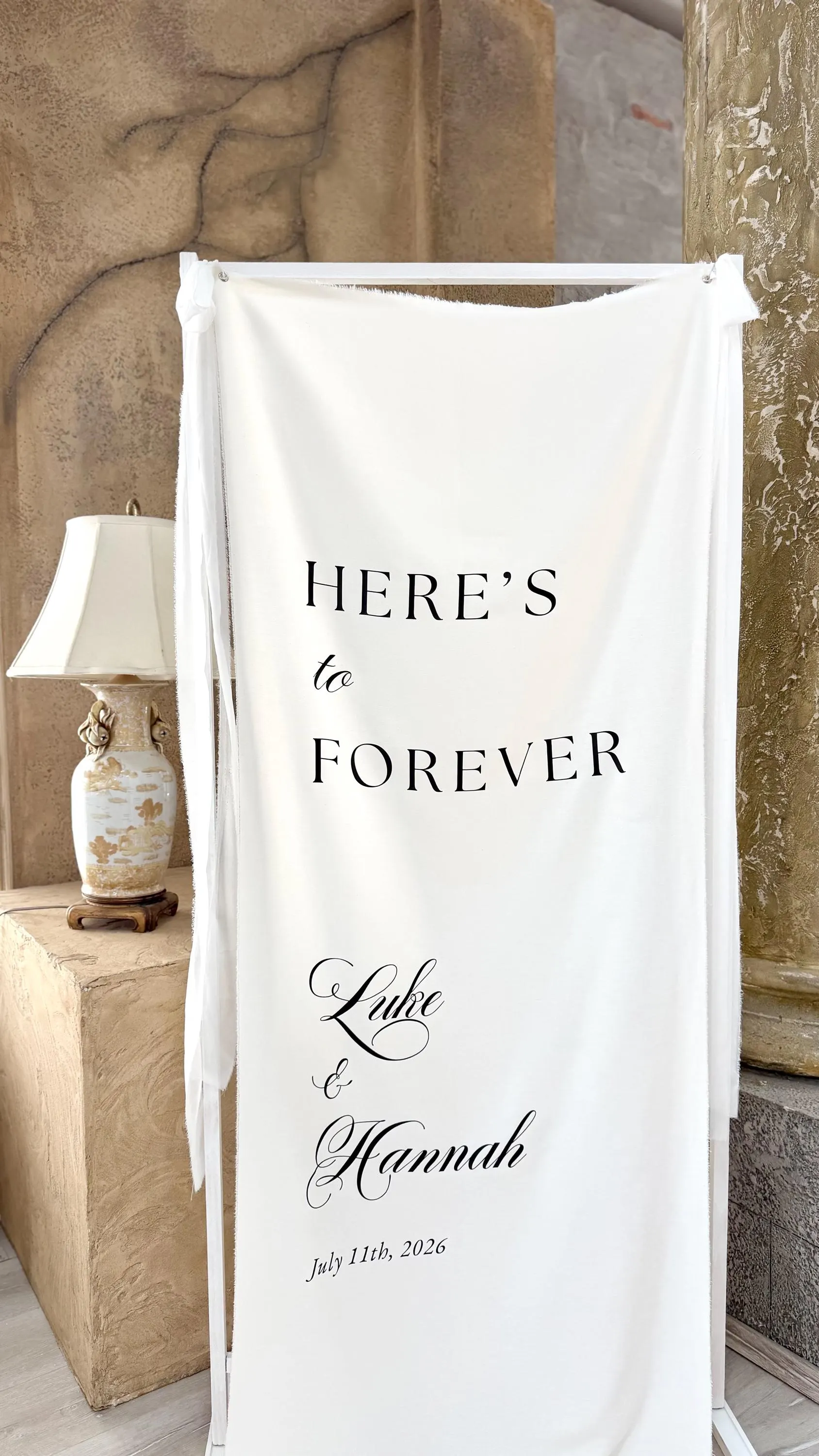 Custom Welcome Sign, Fabric Wedding Sign, Custom Linen Wedding Sign, Here's to Forever Sign, Wedding Decoration, Engagement Party Sign - image 5
