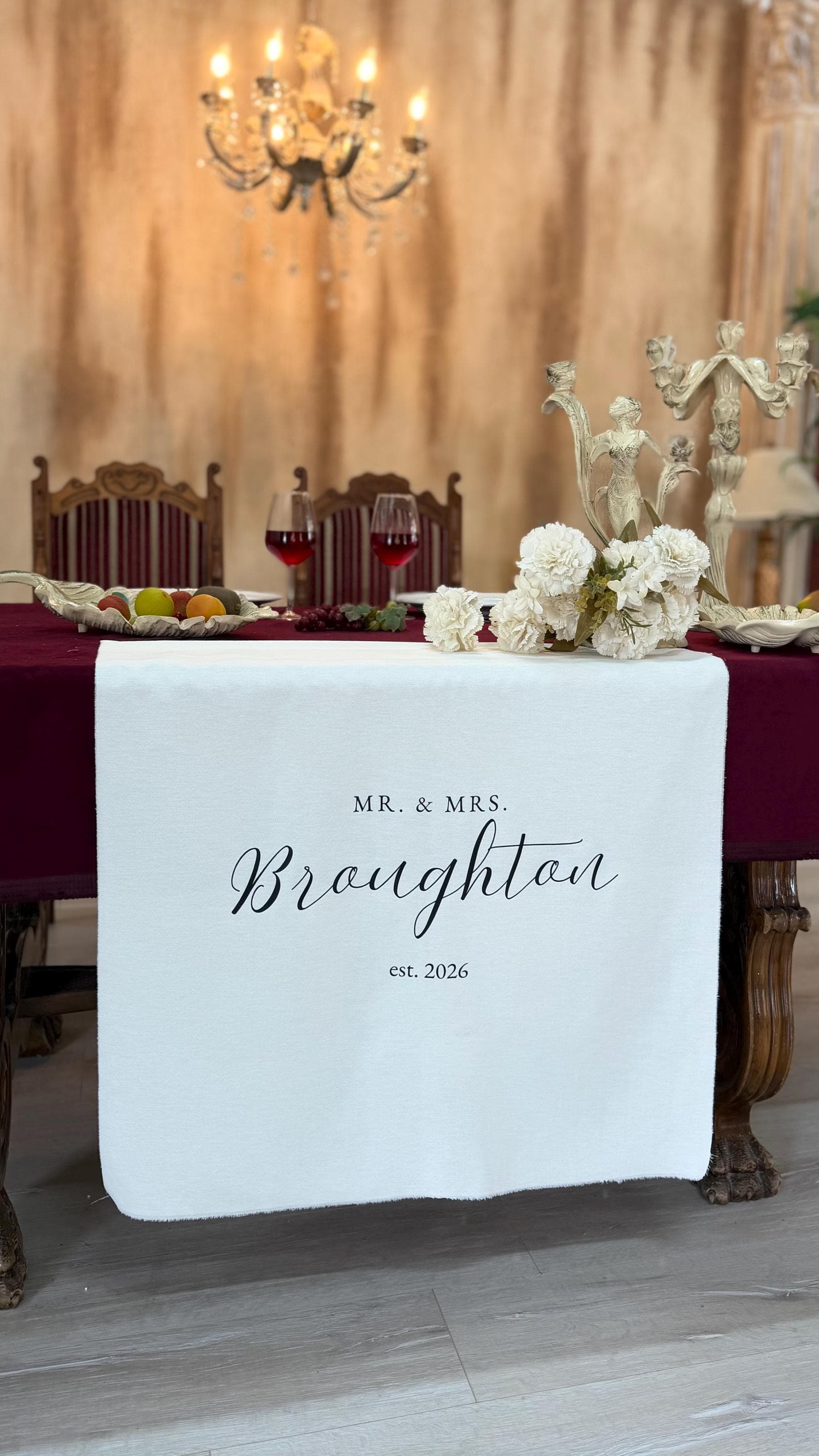 Personalized Wedding Table Runner, Personalized Sweetheart Table Decor, Custom Sweetheart Table Runner, Wedding Table Decor
