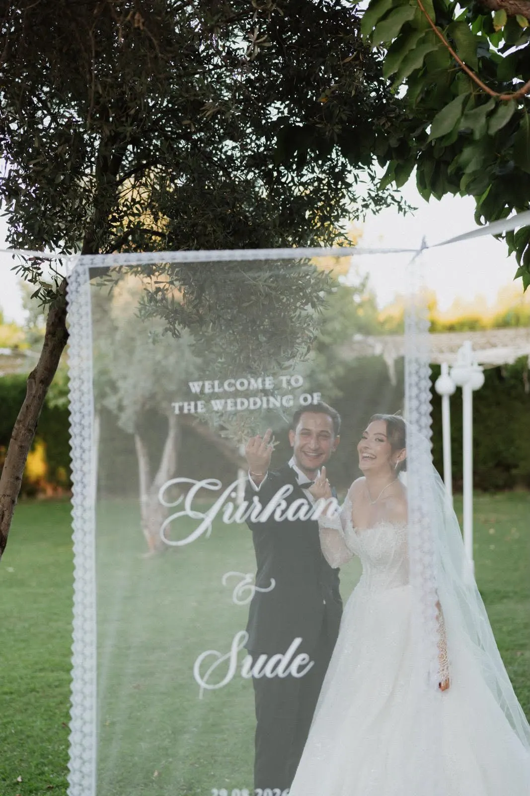 Custom Modern Wedding Banner, Personalized  Sheer Lace Wedding Welcome Sign - image 4