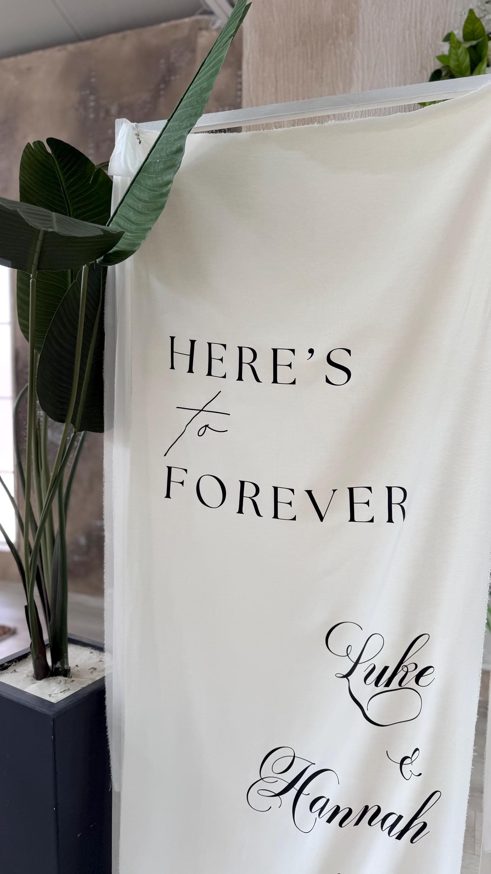 Personalized Fabric Banner, Custom Linen Wedding Welcome Sign, Personlized Here's to Forever Sign - image 4