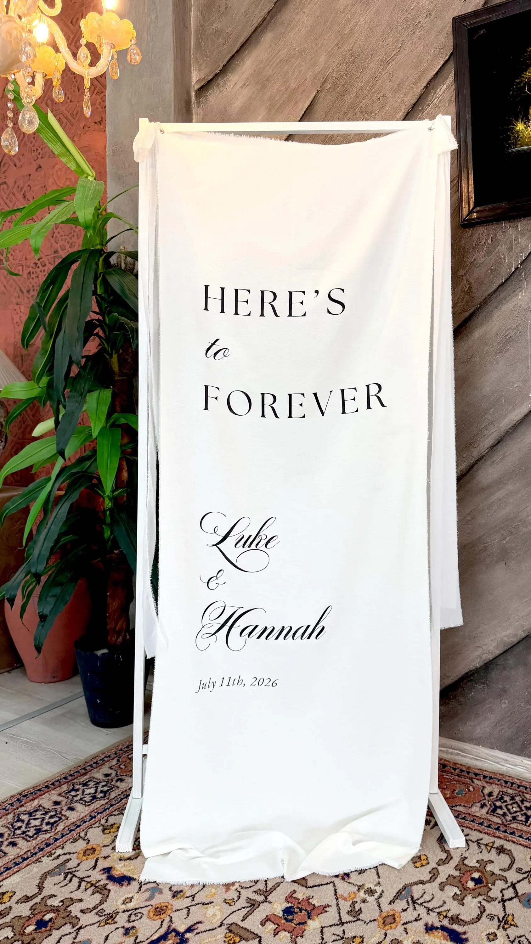Custom Welcome Sign, Fabric Wedding Sign, Custom Linen Wedding Sign, Here's to Forever Sign, Wedding Decoration, Engagement Party Sign