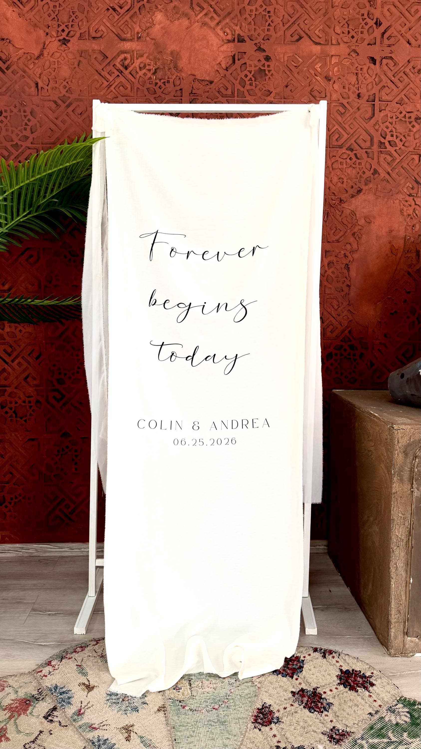 Custom Welcome Sign, Fabric Wedding Sign, Custom Linen Wedding Sign, Forever Begins Today Sign, Wedding Decoration, Engagement Party Sign