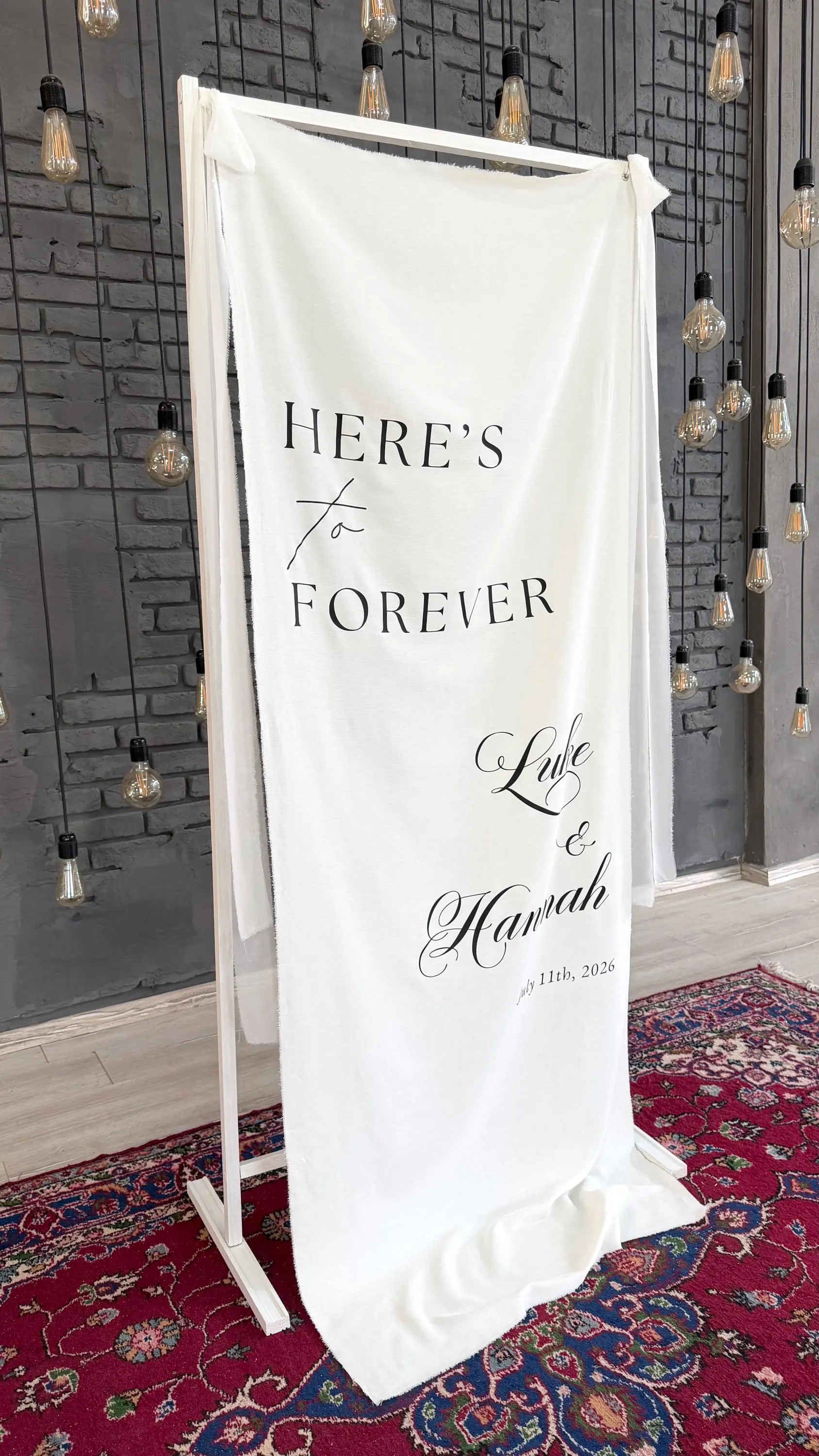Personalized Fabric Banner, Custom Linen Wedding Welcome Sign, Personlized Here's to Forever Sign - image 3