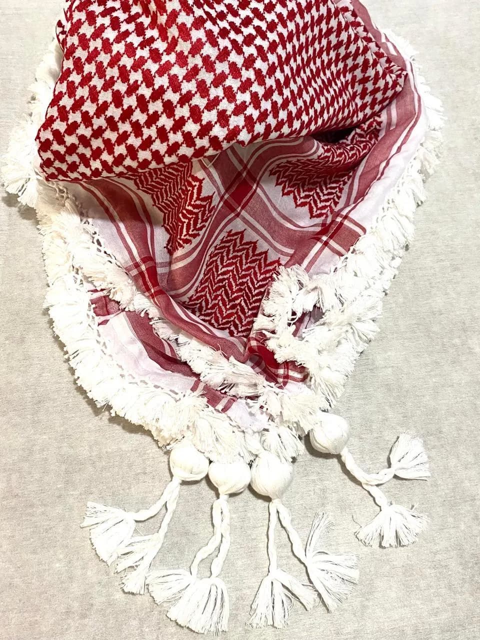Traditional Keffiyeh Scarf, Maliki Headband, Red White Fabric Wrap (48"x48") - image 3