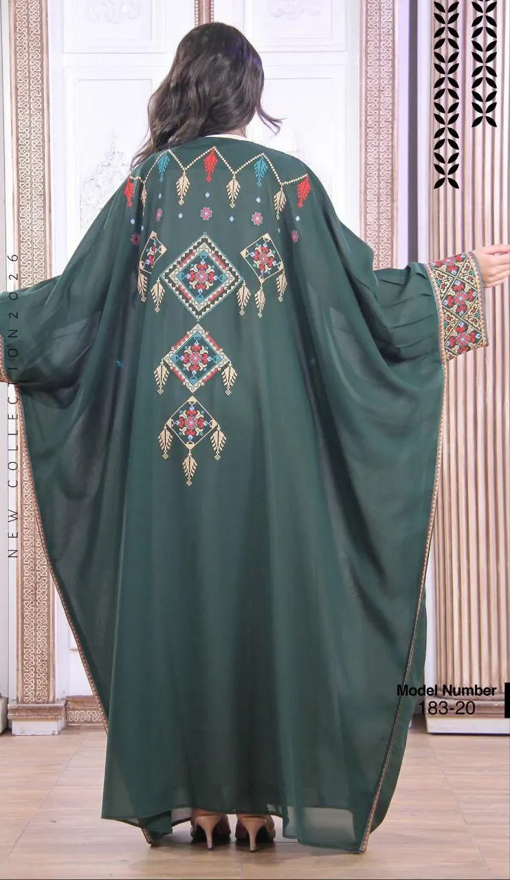 Embroidered Tatreez Abaya, Palestinian Heritage Wedding Dress Fabric, Handmade in Jordan - image 2