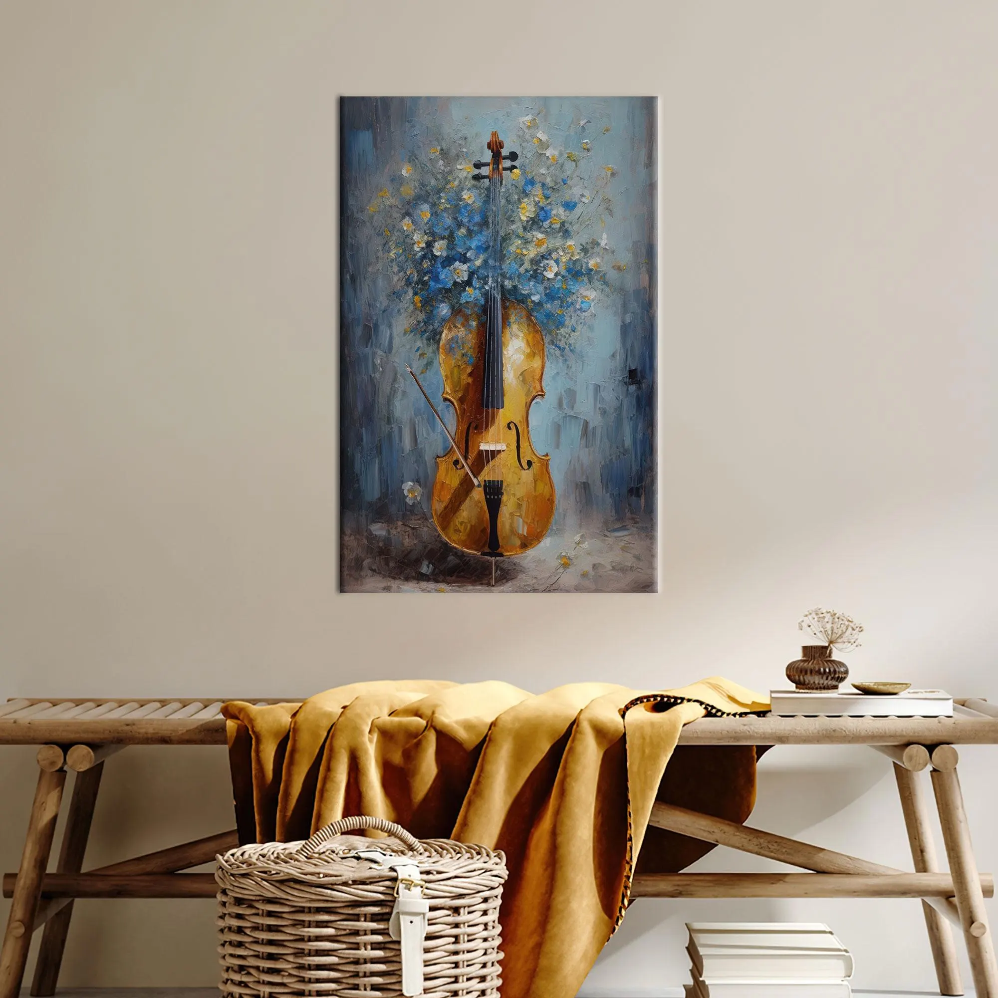 Music Room Canvas Poster, Floral Art, Cello Canvas Print, Cello in Front of a Bouquet Canvas Poster, Bedroom Decor Art, Bedroom Wall Decor,