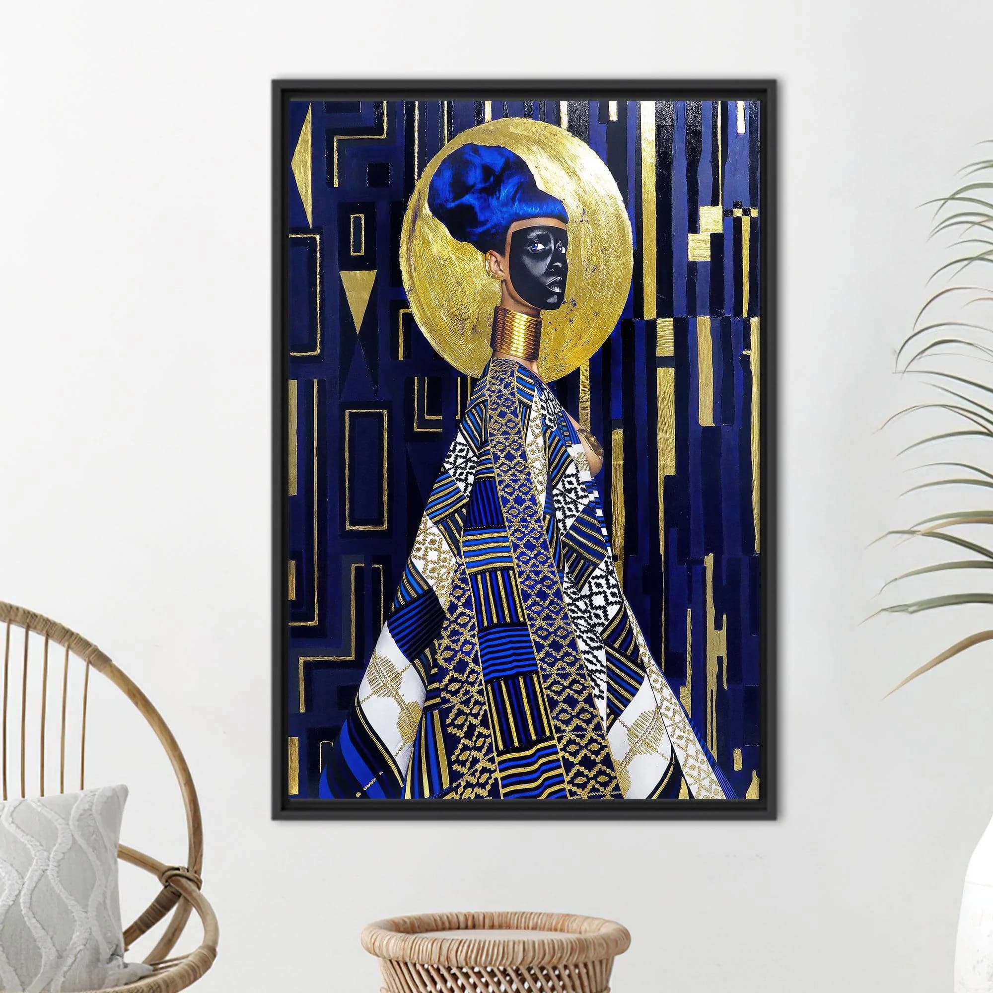 Personalized Gift For Mom, African Woman Poster, Black Woman Artwork, Blue Wall Hanging, Abstract Art Canvas, Large Canvas Art, Canvas Art,