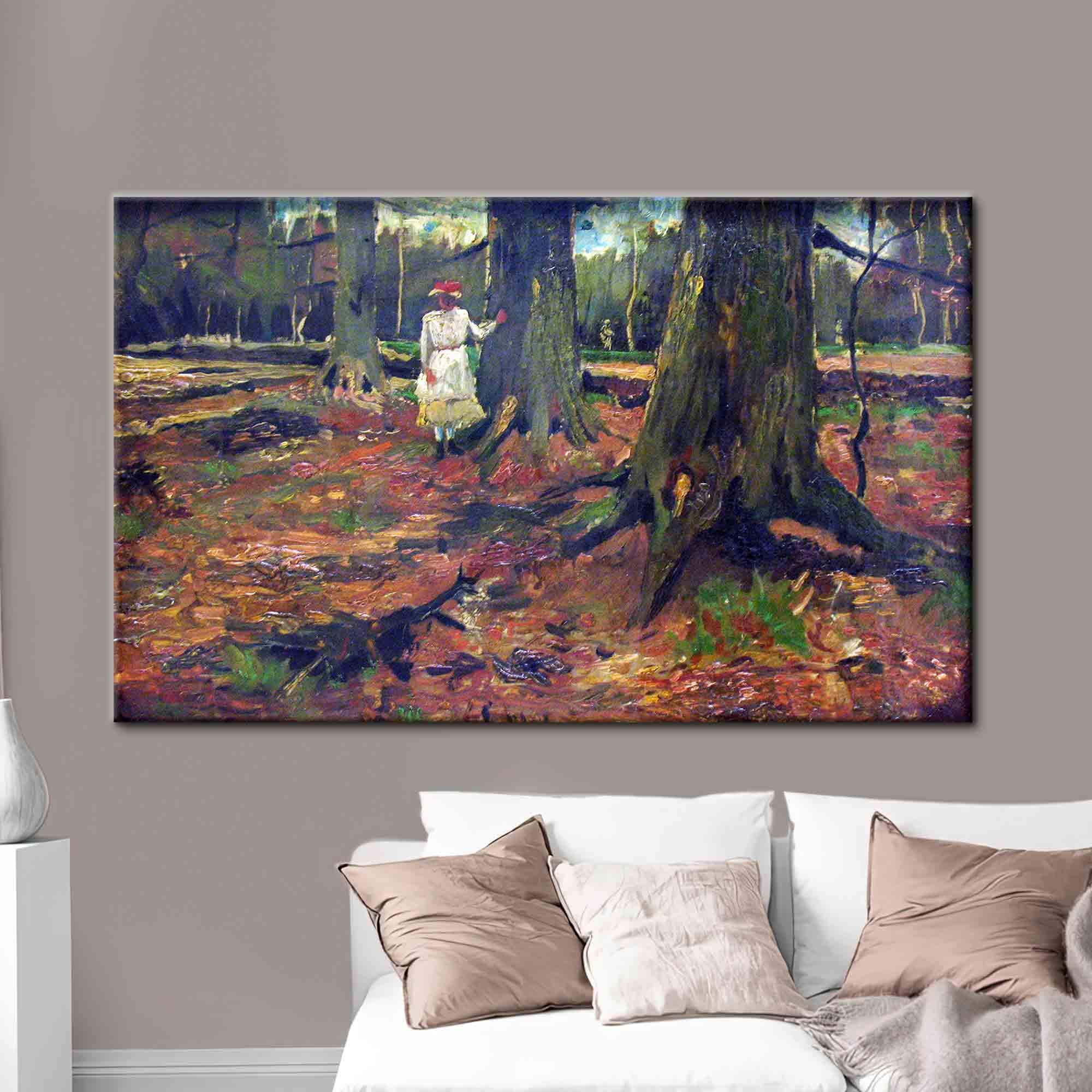 Girl in White in the Woods, Forest Landsape Artwork, Oil Painting Print, Van Gogh Forest Artwork, Famous Art Canvas, Reproduction Art,