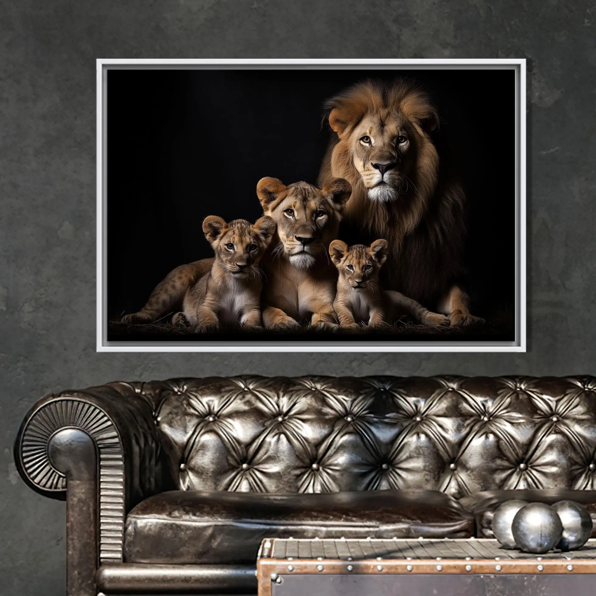 Lion Family Wall Art, Lion Wall Decor, Lion and Lioness Poster, Custom Gifts, Loft Poster, Home Decor Canvas, Floating Frame, Lion Canvas,