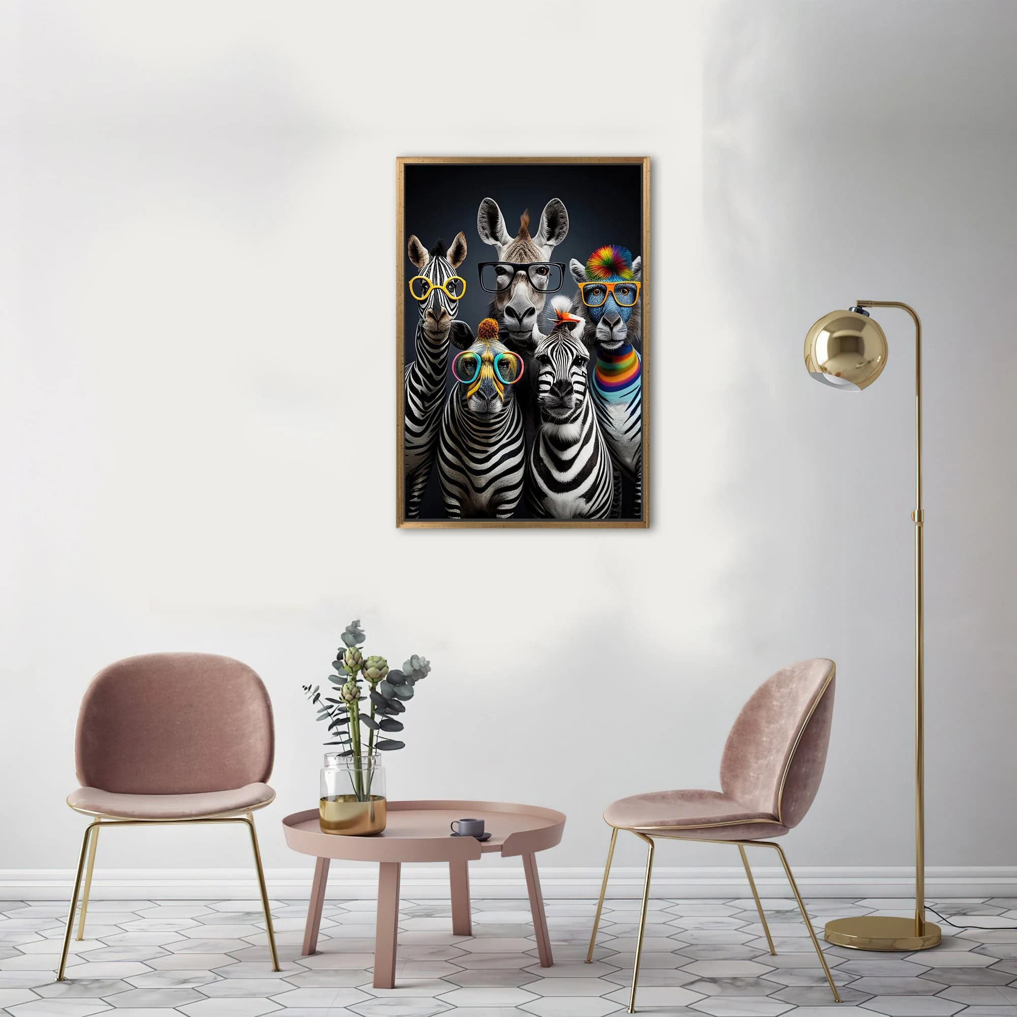 Animal Wall Decor, Zebras with Glasses Canvas, Cute Zebra Canvas Art, Framed Canvas, Funny Canvas Art, Canvas Wall Art, Modern Wall Decor,