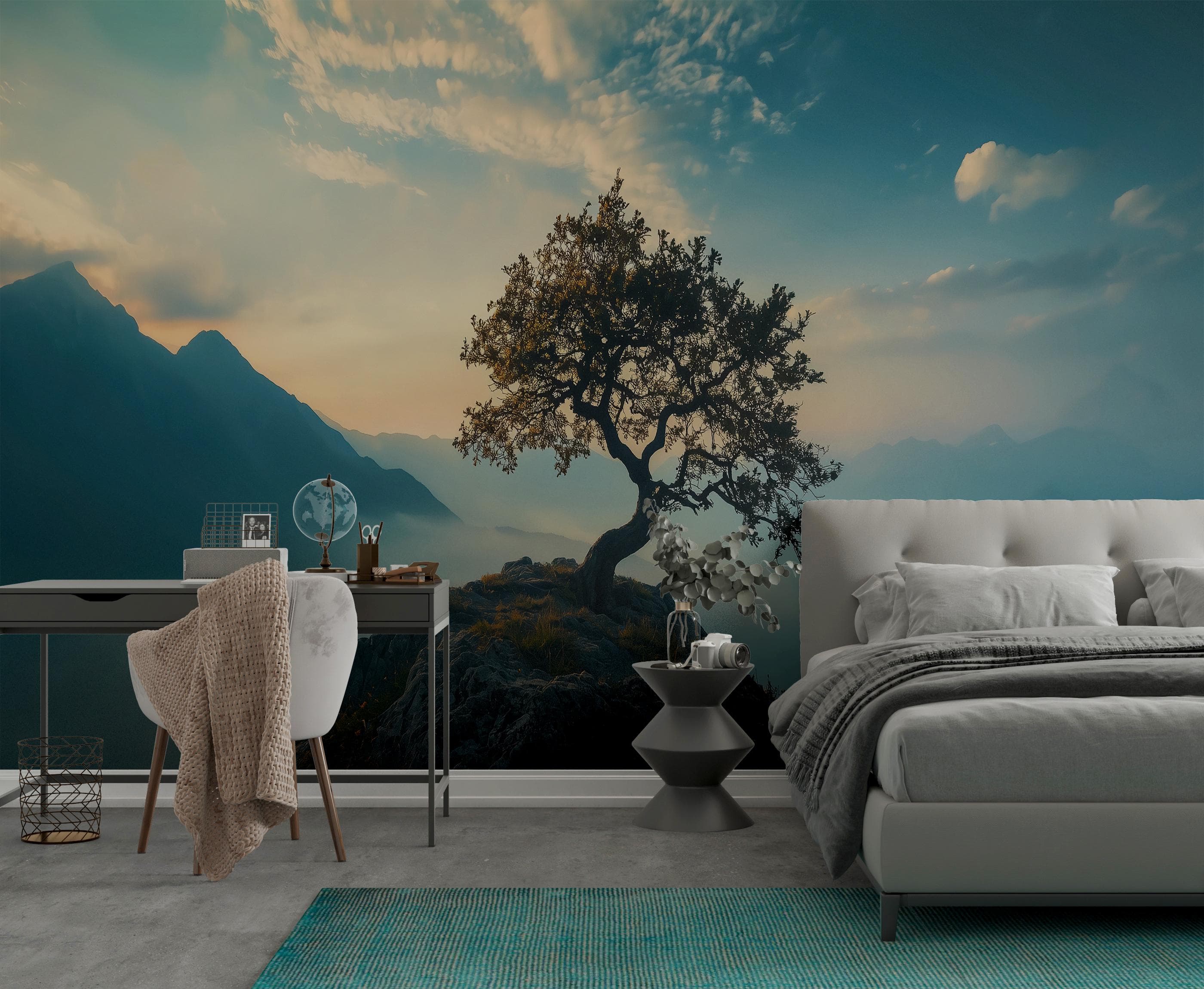 Abstract Tree Paper Craft, Tree Landscape Wallpaper, Modern Wall Paper, 3D Papercraft, Tree Wall Painting, Stylish 3D Wallpaper,