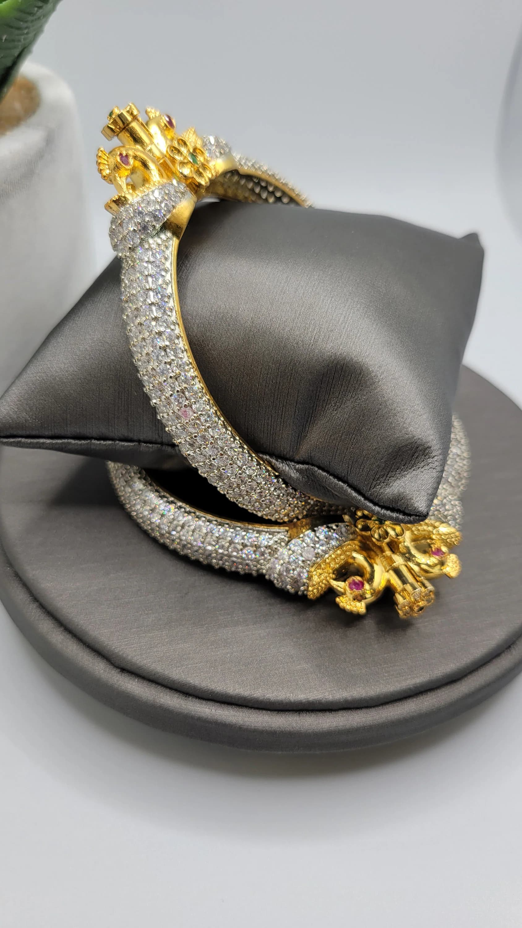 24k Gold Plated Bangle Set with Cubic Zirconia Peacock Design