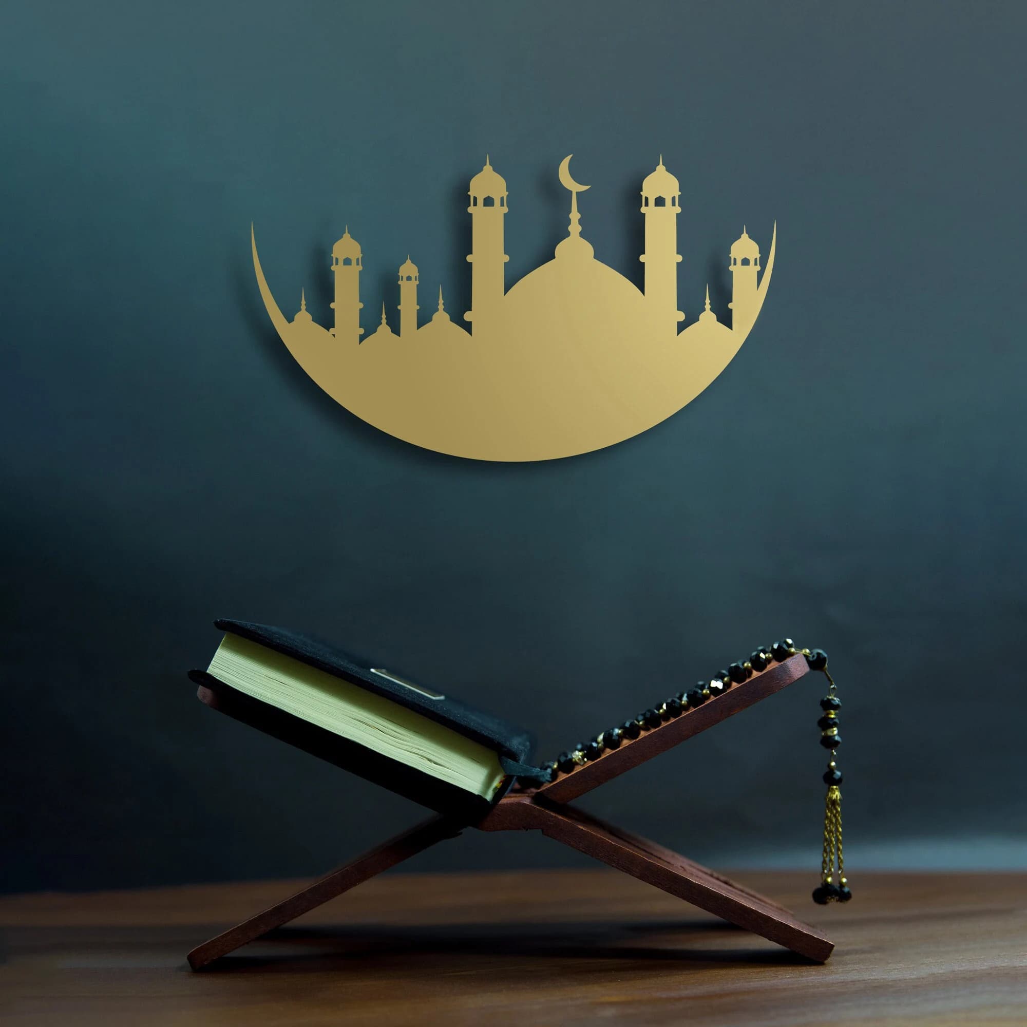Metal Islamic Moon and Mosque Wall Art, Ramadan Decor