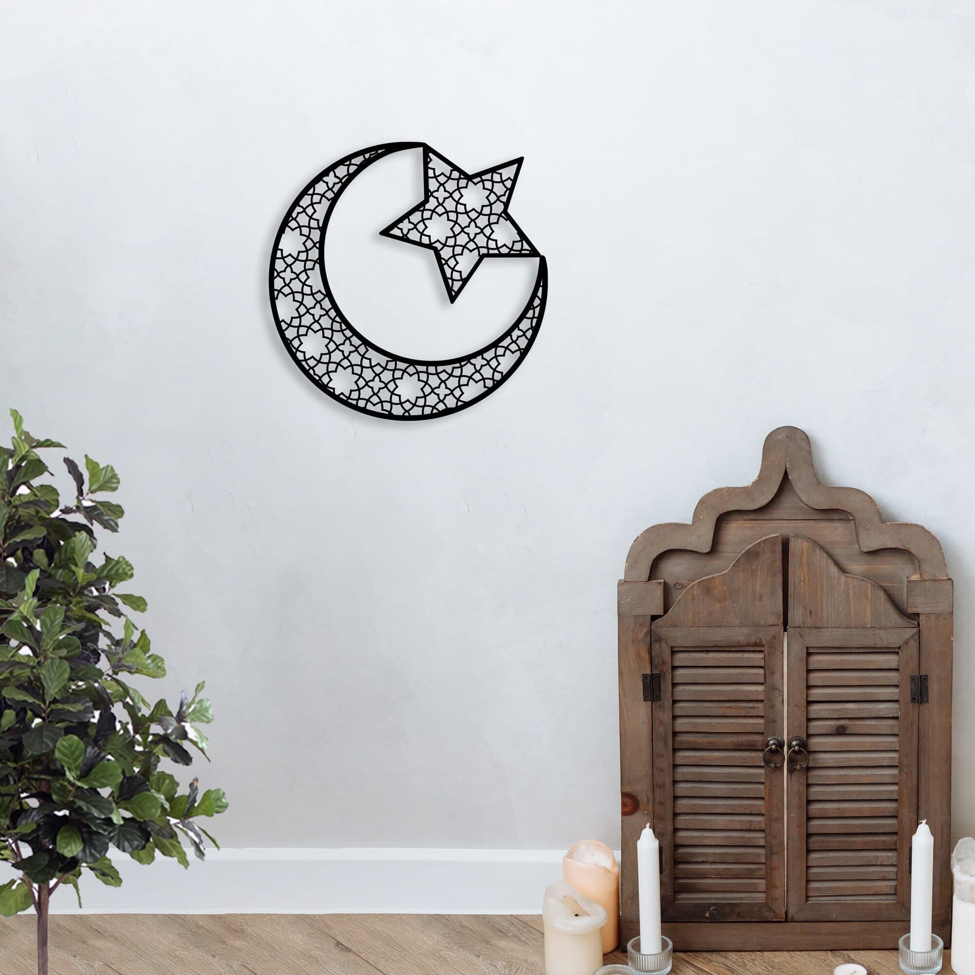 Metal Moon and Star Islamic Wall Art Decor, Eid Gift