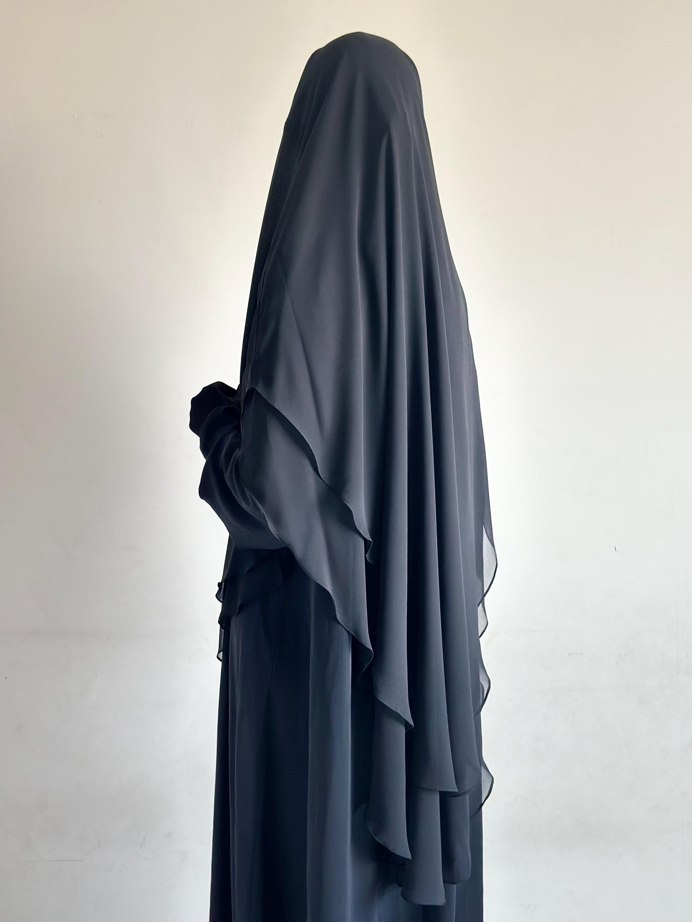 3 layer khimar khimar voile niqab chiffon soft breathable drapey long oval color colours sky blue black beige grey cream dusty pink purple white nikah gift islamic dress abaya
