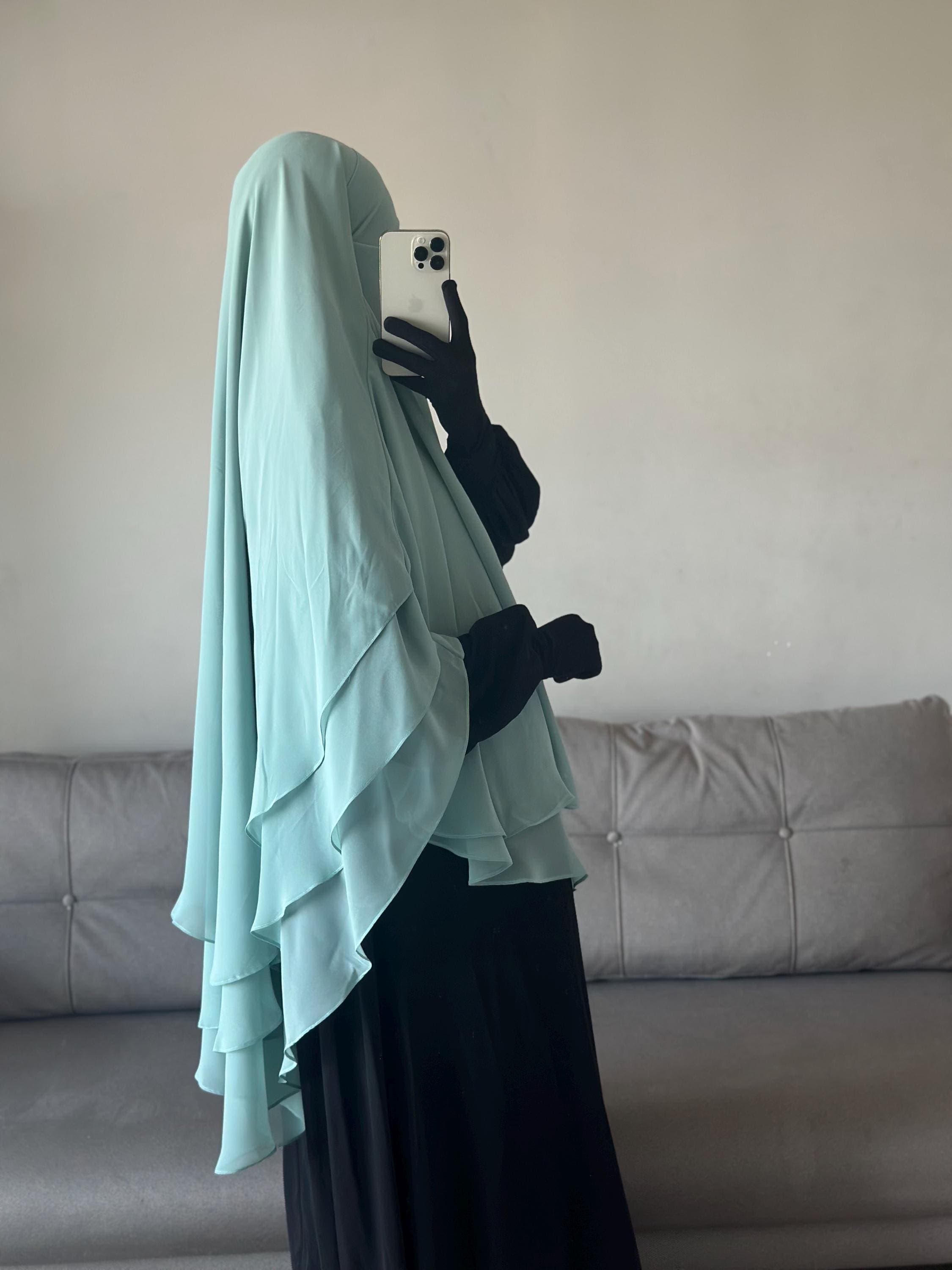 Three Layer Oval Khimar Chiffon Hijab | Islamic Gift Eid Nikah | Niqab Ultra Soft Breathable Drapey Lightweight