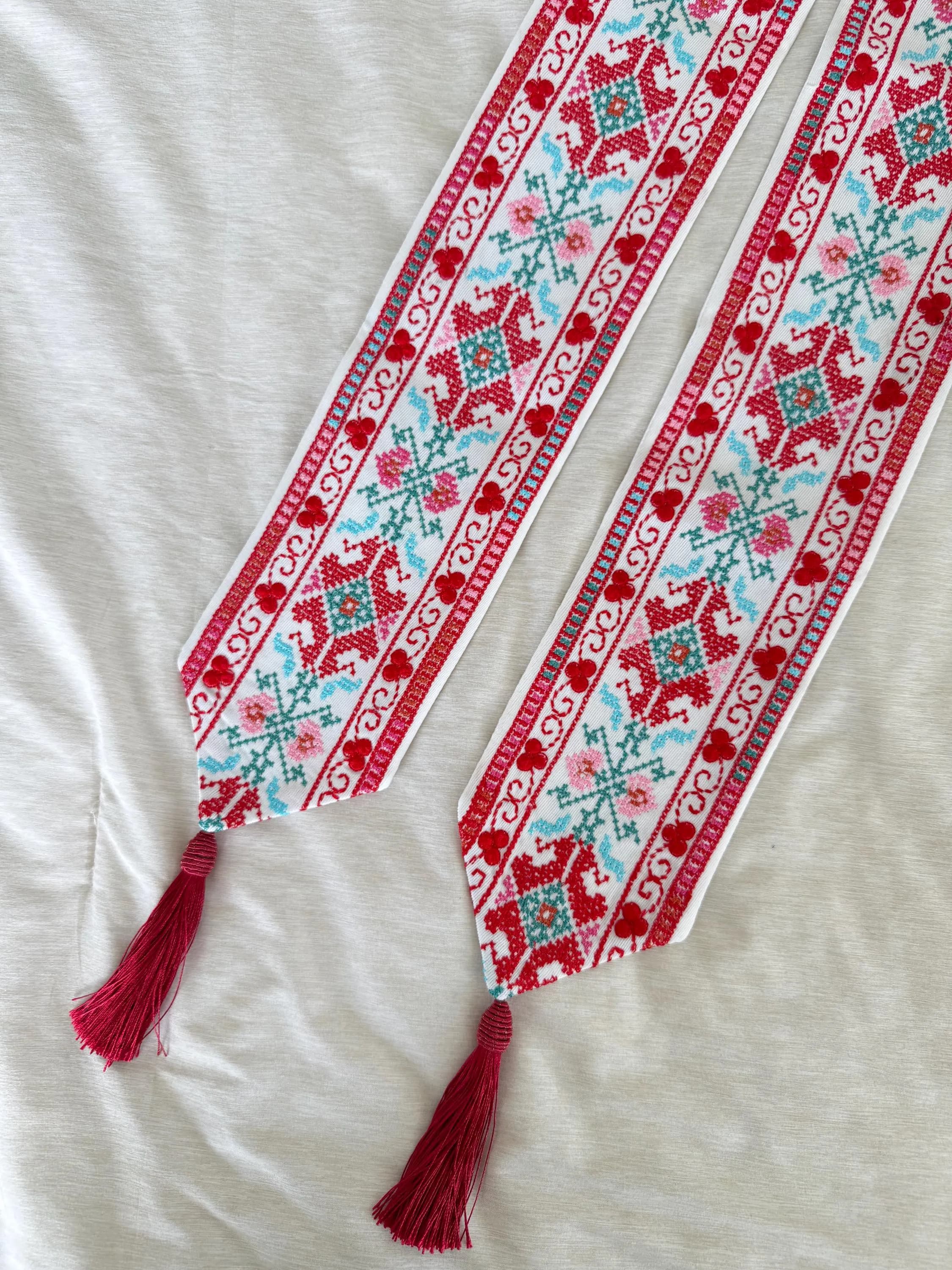 Red, pink, and blue traditional palestinian tatreez graduation stole | Graduation sash for graduation ceremonies, palestinian embroidery