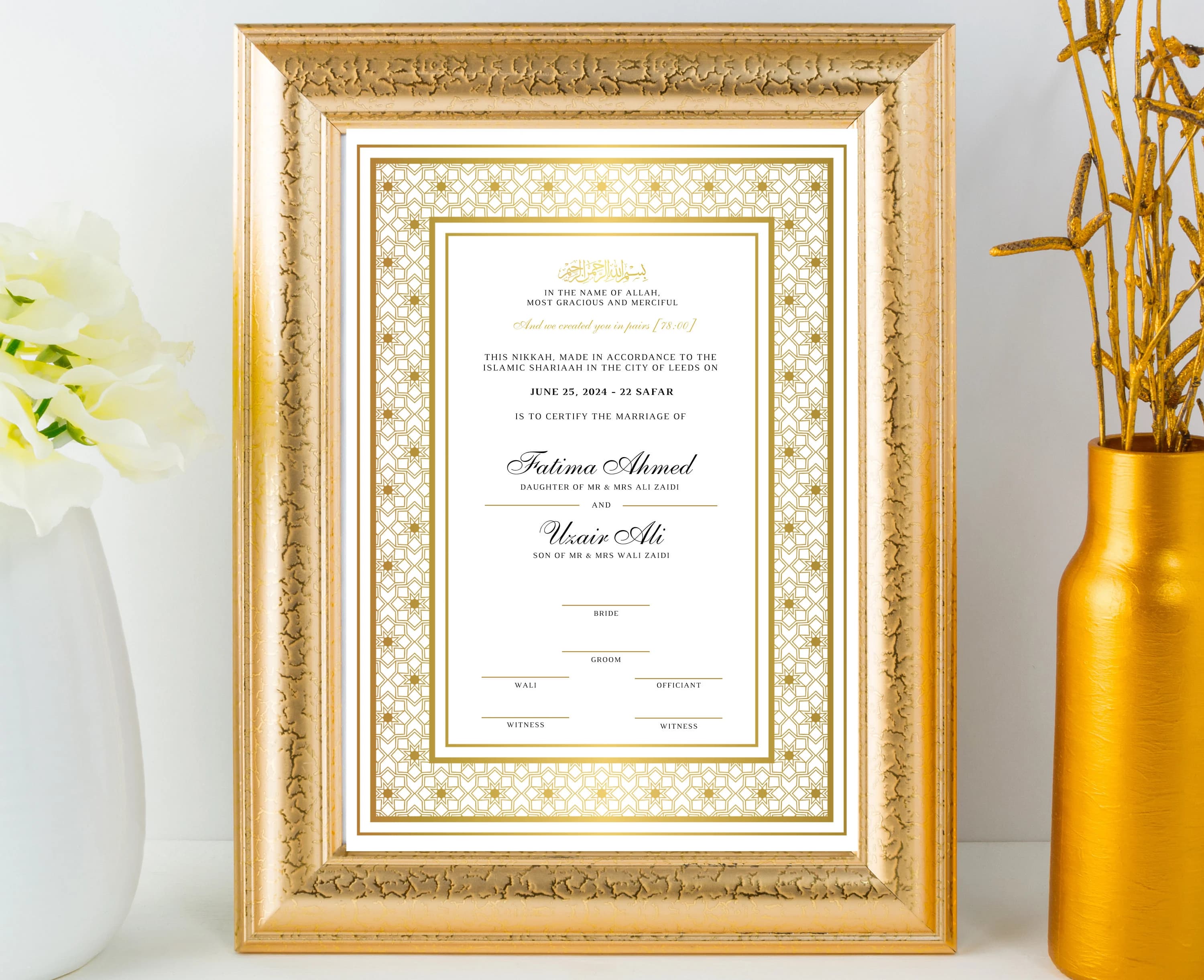 Luxury Nikkah Certificate Islamic Wedding Contract Nikkahnama Muslim Marriage Certificate Digital Muslim Wedding Contract Nikahnama - image 3