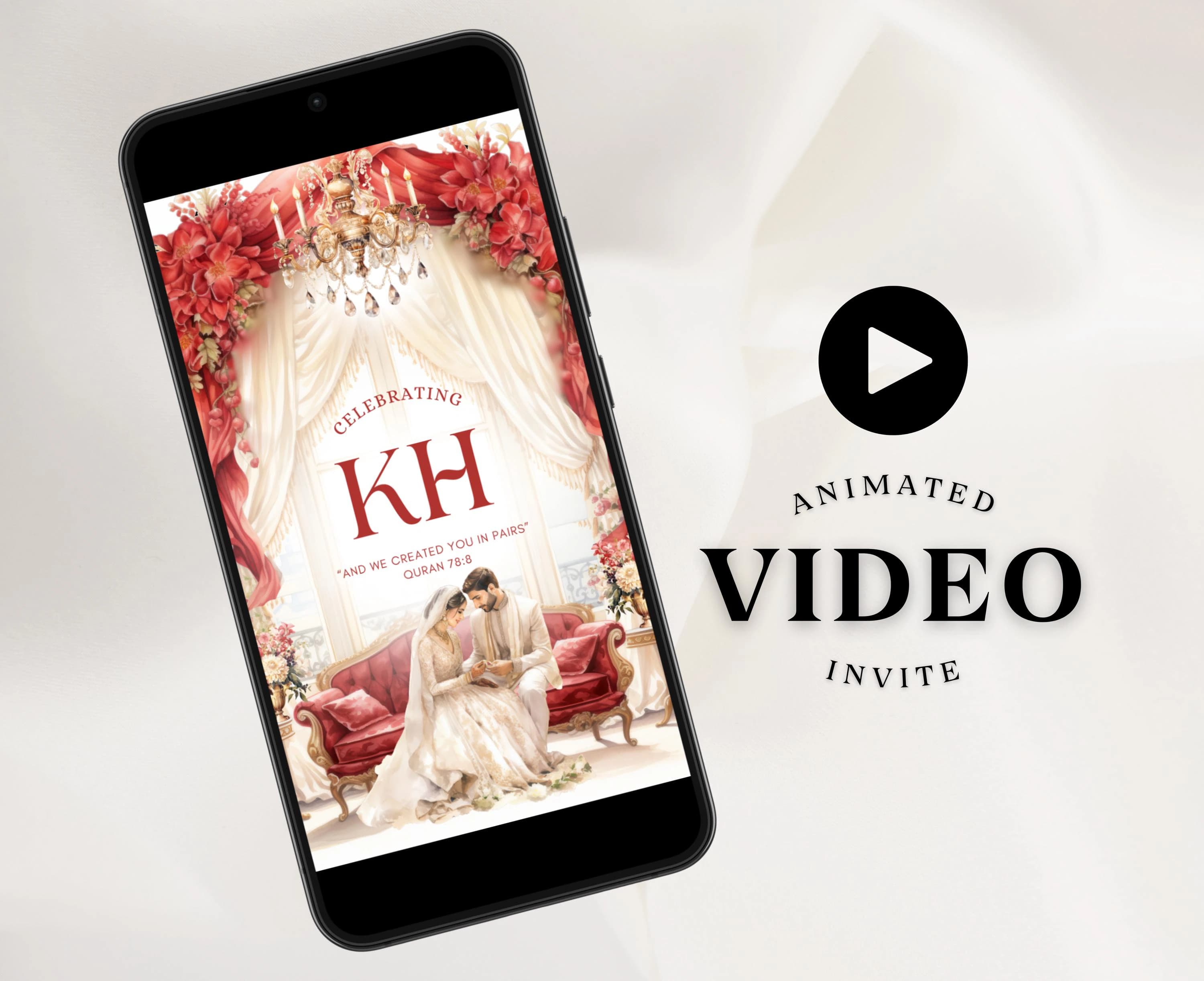 Red Muslim Wedding Invitation Digital Nikkah Invitation Illustration Video Islamic Wedding Invitation Red Baraat Invitation Card Shaadi Card