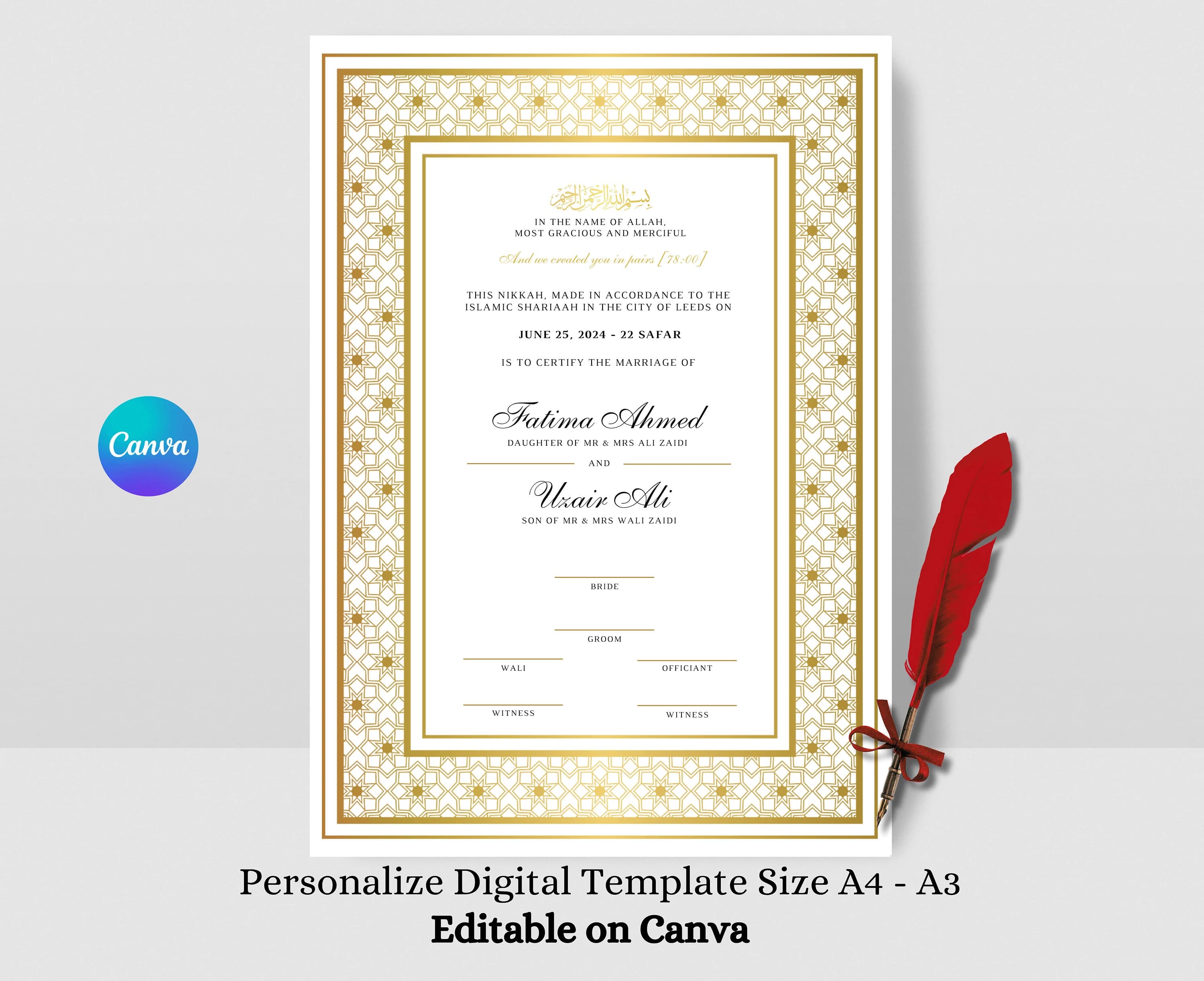 Luxury Nikkah Certificate Islamic Wedding Contract Nikkahnama Muslim Marriage Certificate Digital Muslim Wedding Contract Nikahnama
