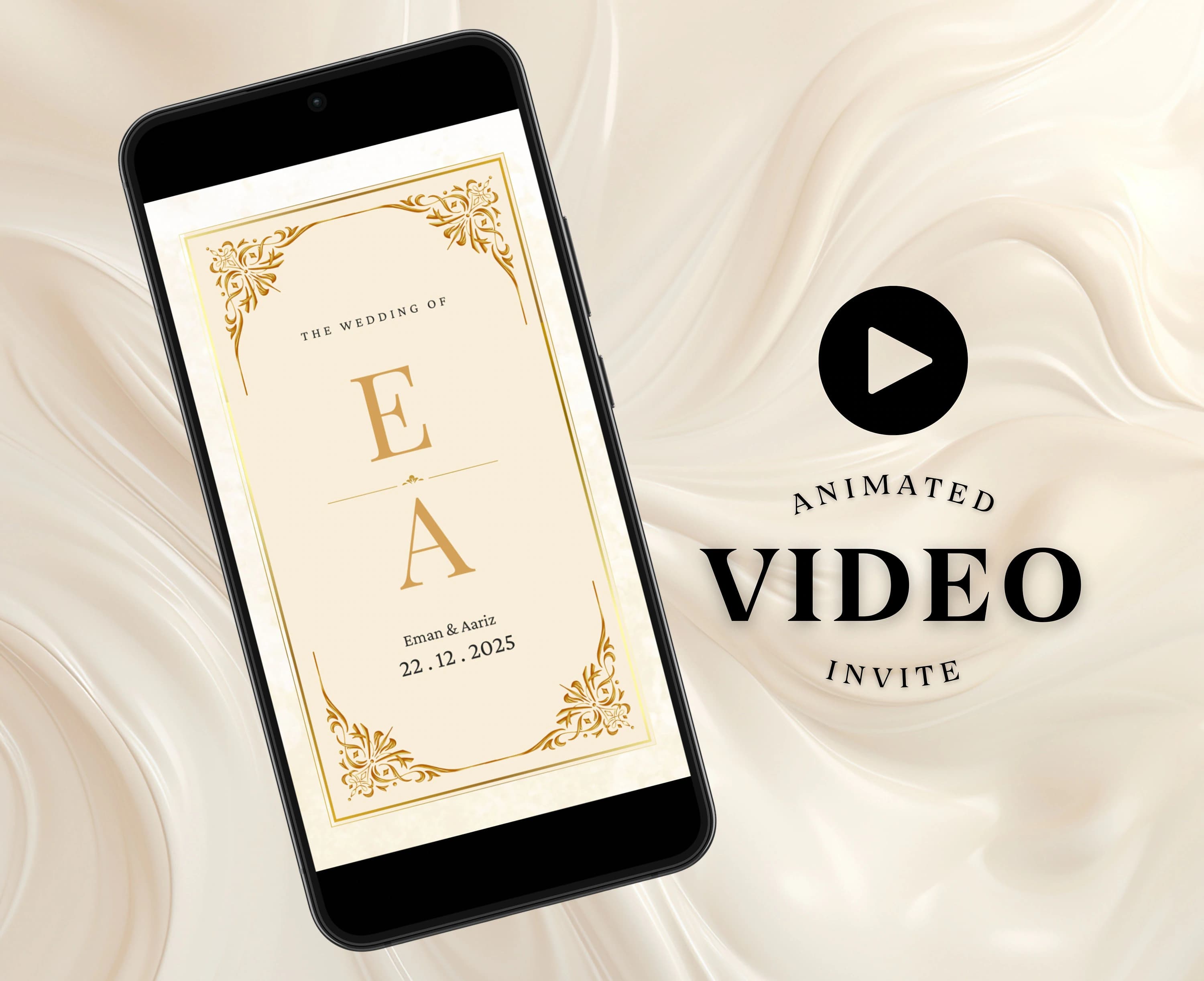 Islamic Gold Muslim Wedding Invite Digital Video Custom Animated Nikah Invite Editable Arab Nikkah Invitation Custom Walima Indian Invite
