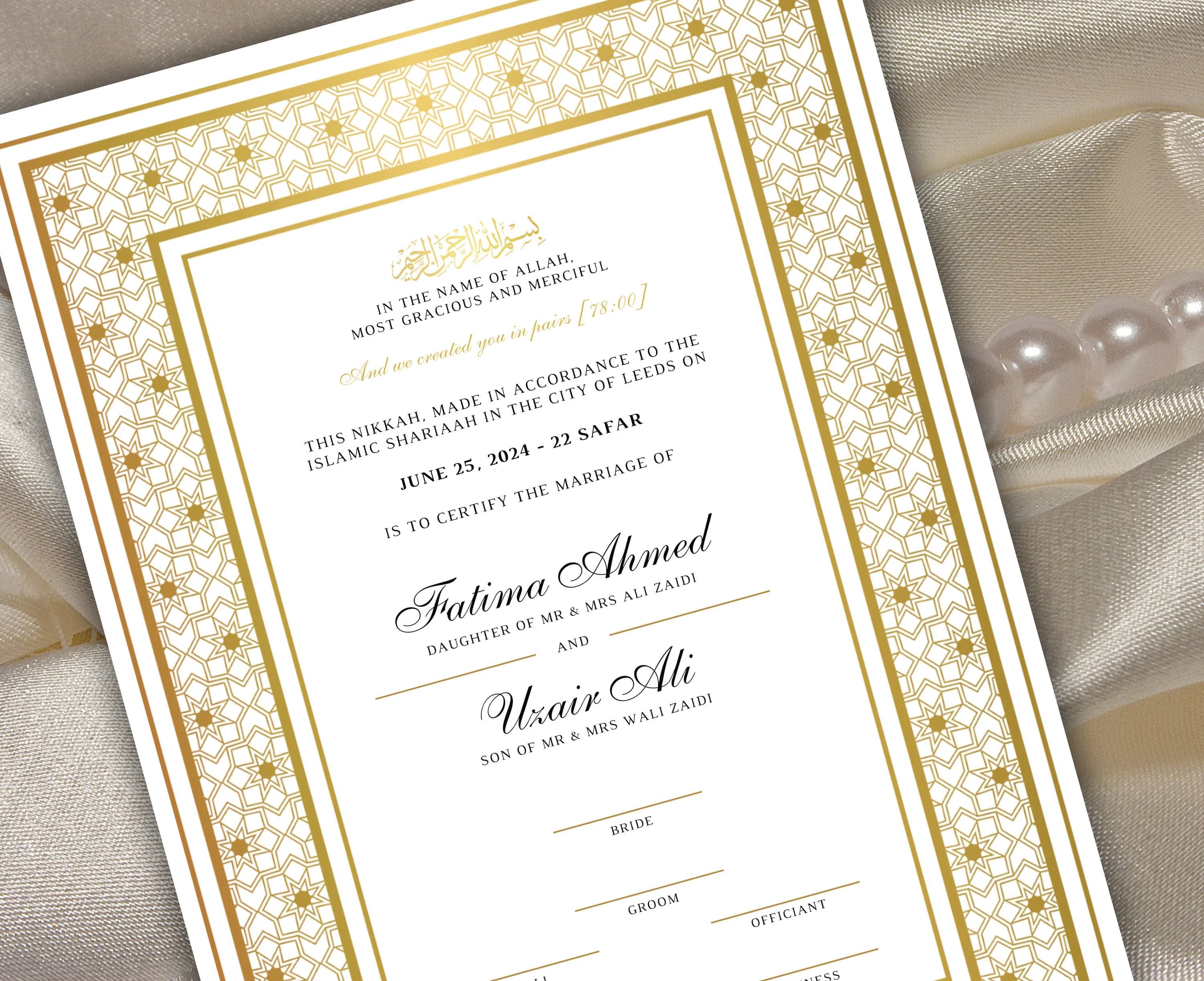 Luxury Nikkah Certificate Islamic Wedding Contract Nikkahnama Muslim Marriage Certificate Digital Muslim Wedding Contract Nikahnama - image 2