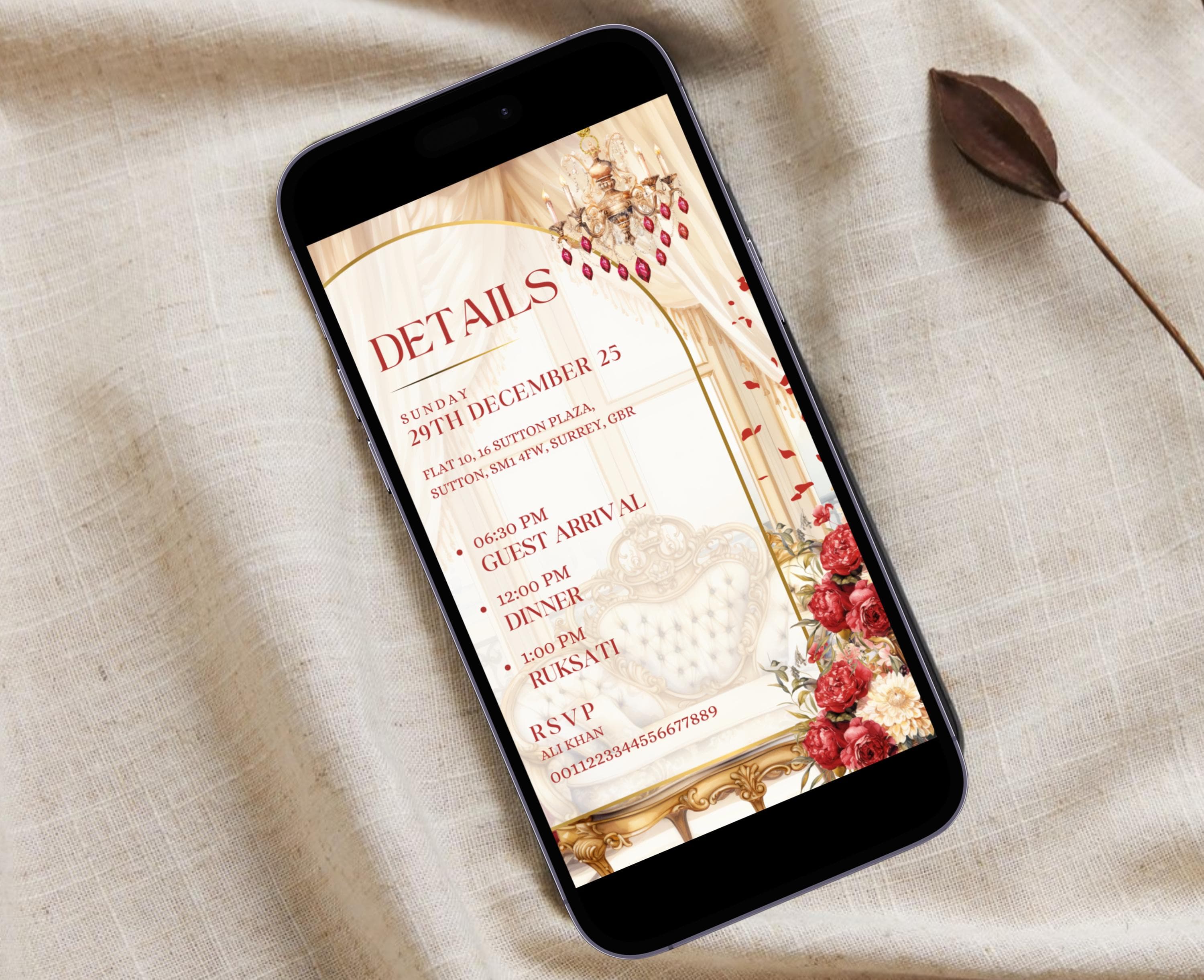 Red Muslim Wedding Invitation Digital Nikkah Invitation Illustration Video Islamic Wedding Invitation Red Baraat Invitation Card Shaadi Card