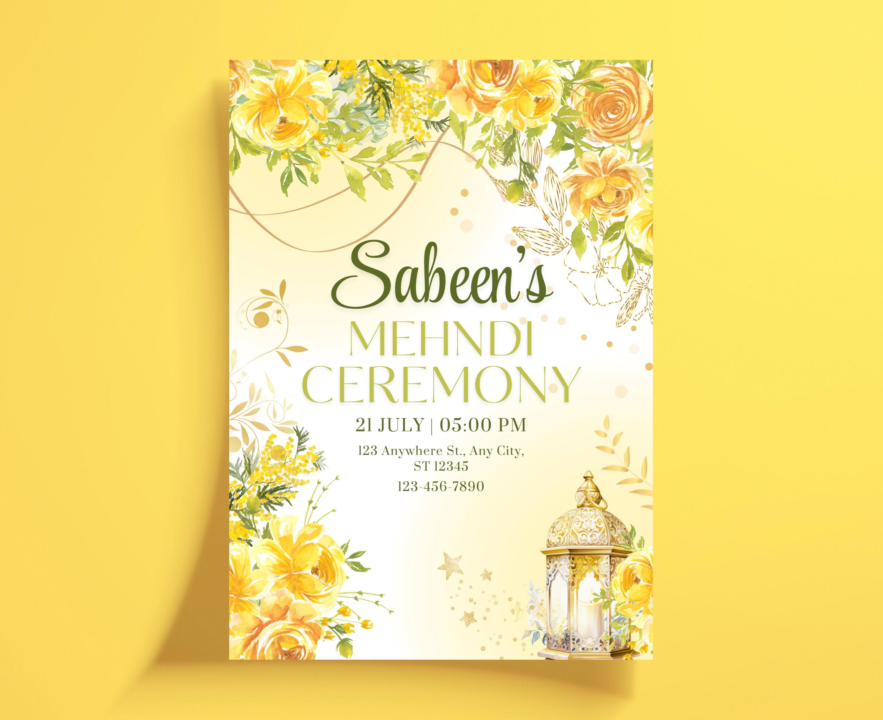 Henna invitation Yellow Green Mehndi Invites Dholki invitations Mehendi Invites Henna Party Invitations Digital Mehndi Haldi Invitation