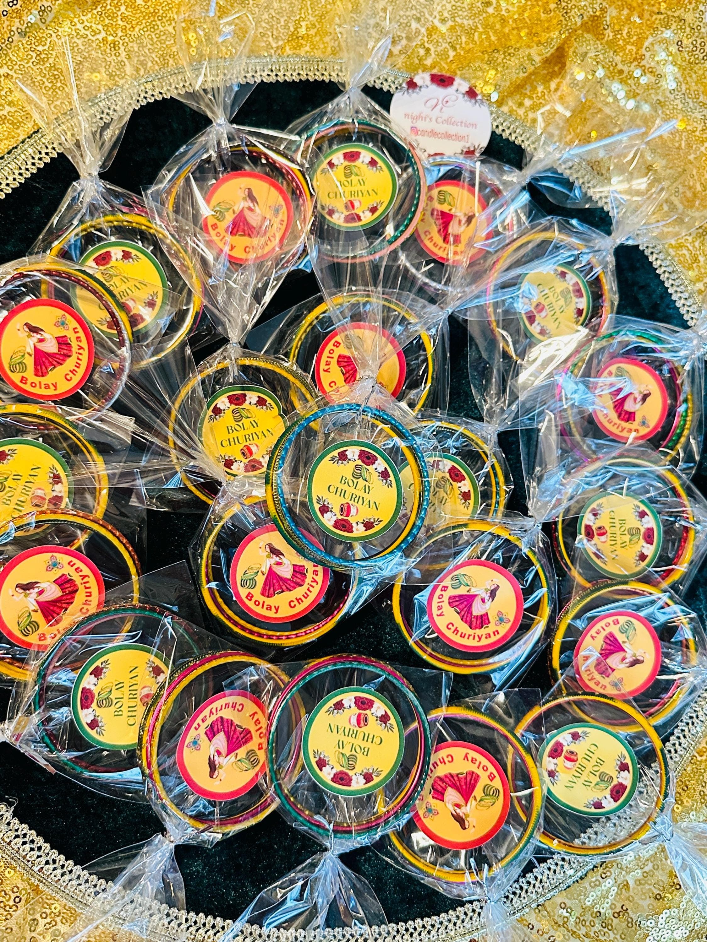 Churiyan/ Bangles/ Mehndi Bangles with Decorative Velvet Thaal / Dholki Favors/ Colorful Bangles/ Wedding Festival Jewelry - image 3
