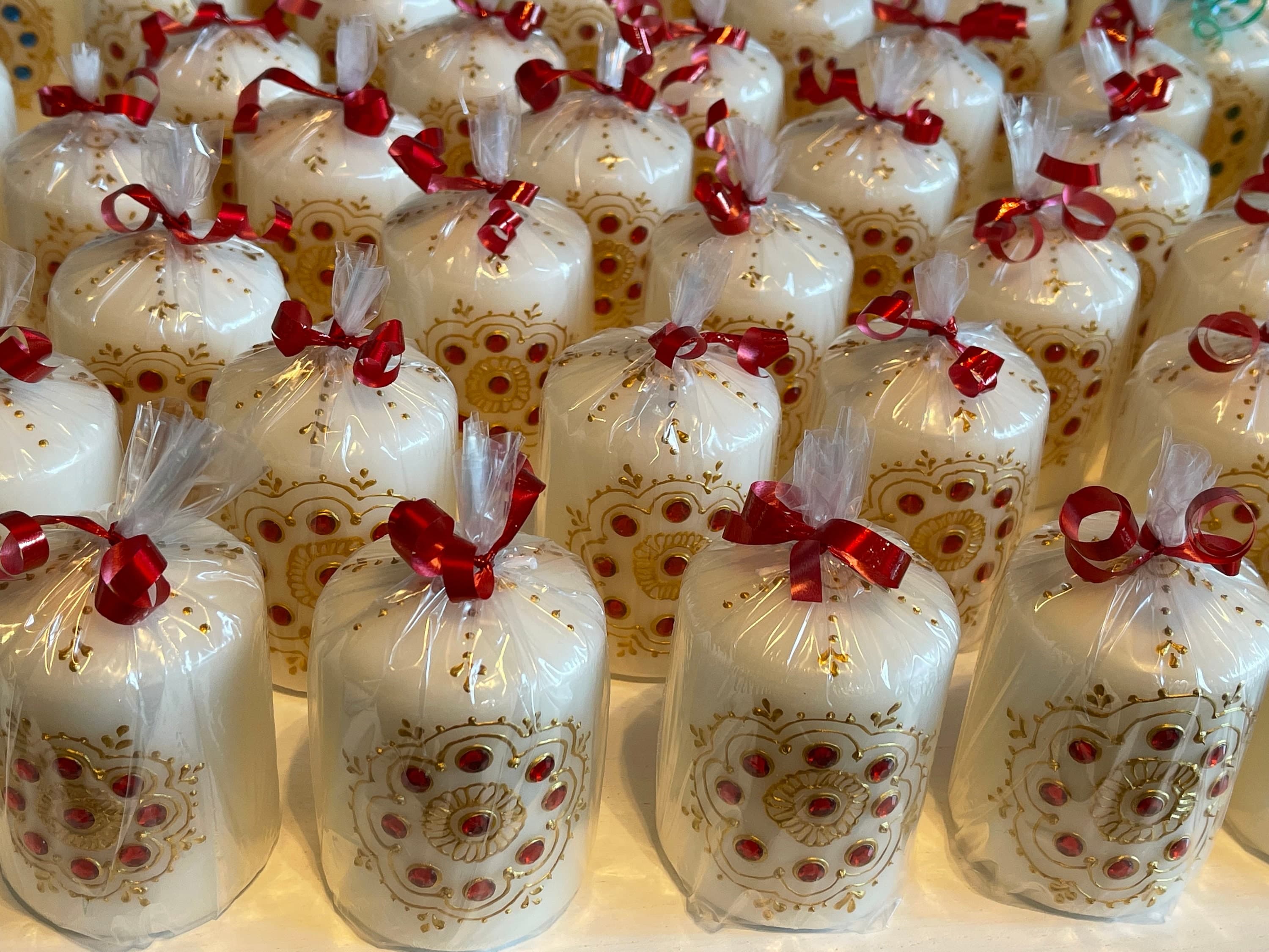 Diwali Candles/ Mehndi Return Gifts/Personalized Hand-Painted Henna Candles: Rhinestone Wedding Favors - image 5