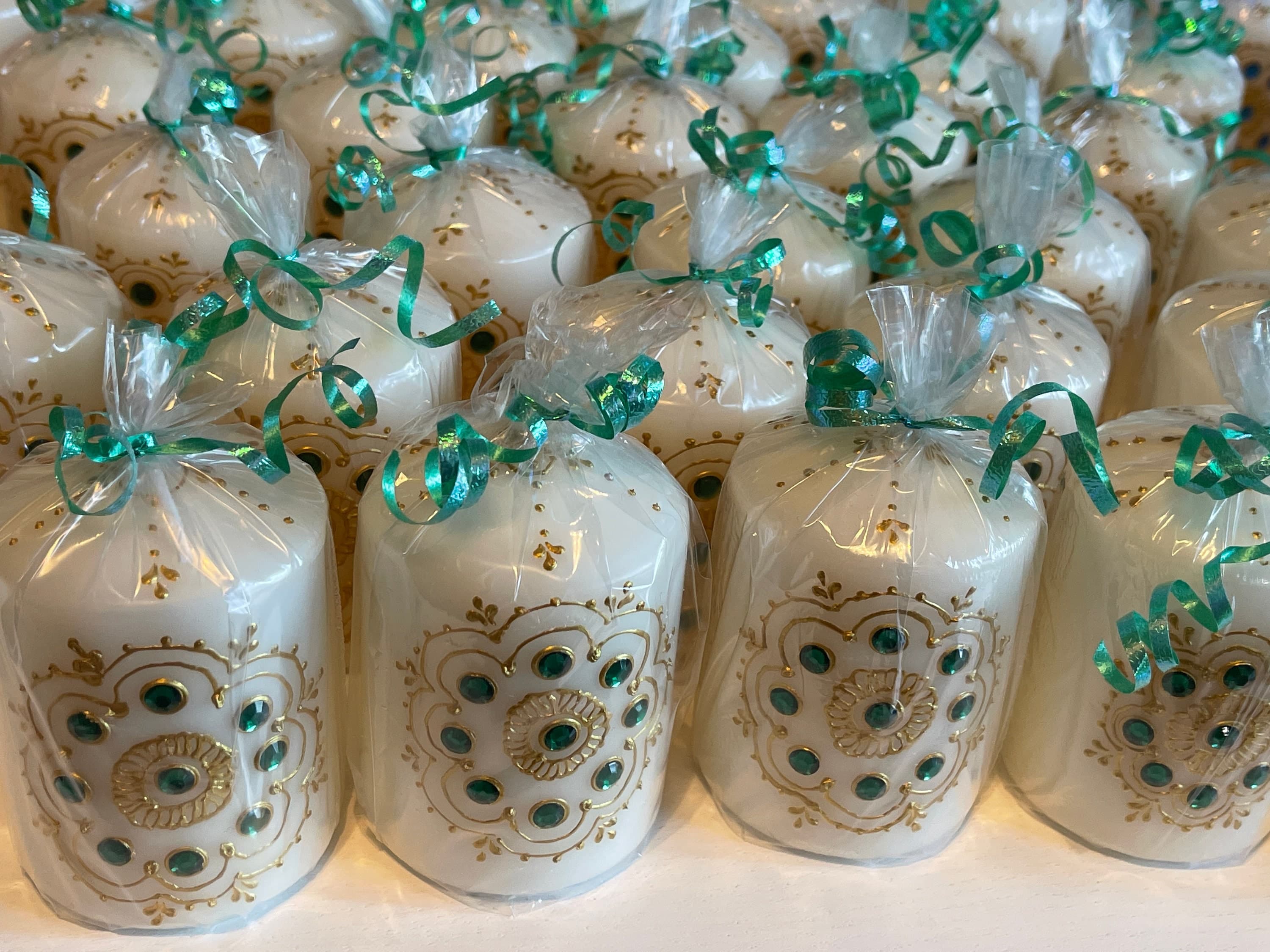 Diwali Candles/ Mehndi Return Gifts/Personalized Hand-Painted Henna Candles: Rhinestone Wedding Favors - image 3